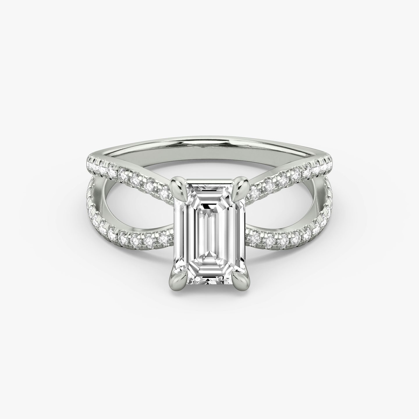 The Duet | Emerald | Platinum | bandAccent: Double pavé | diamondOrientation: vertical | caratWeight: other