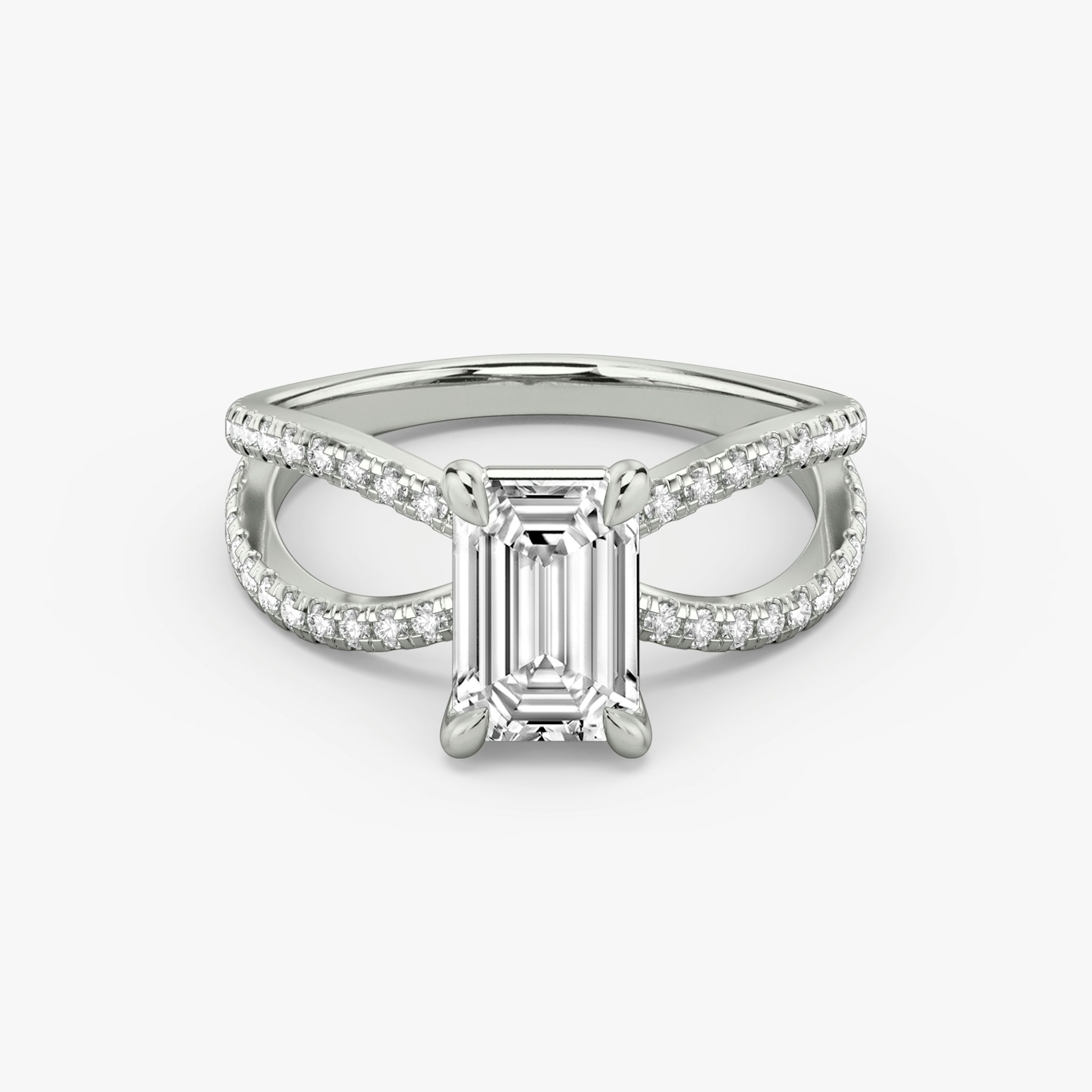 The Duet | Emerald | Platinum | bandAccent: Double pavé | diamondOrientation: vertical | caratWeight: other
