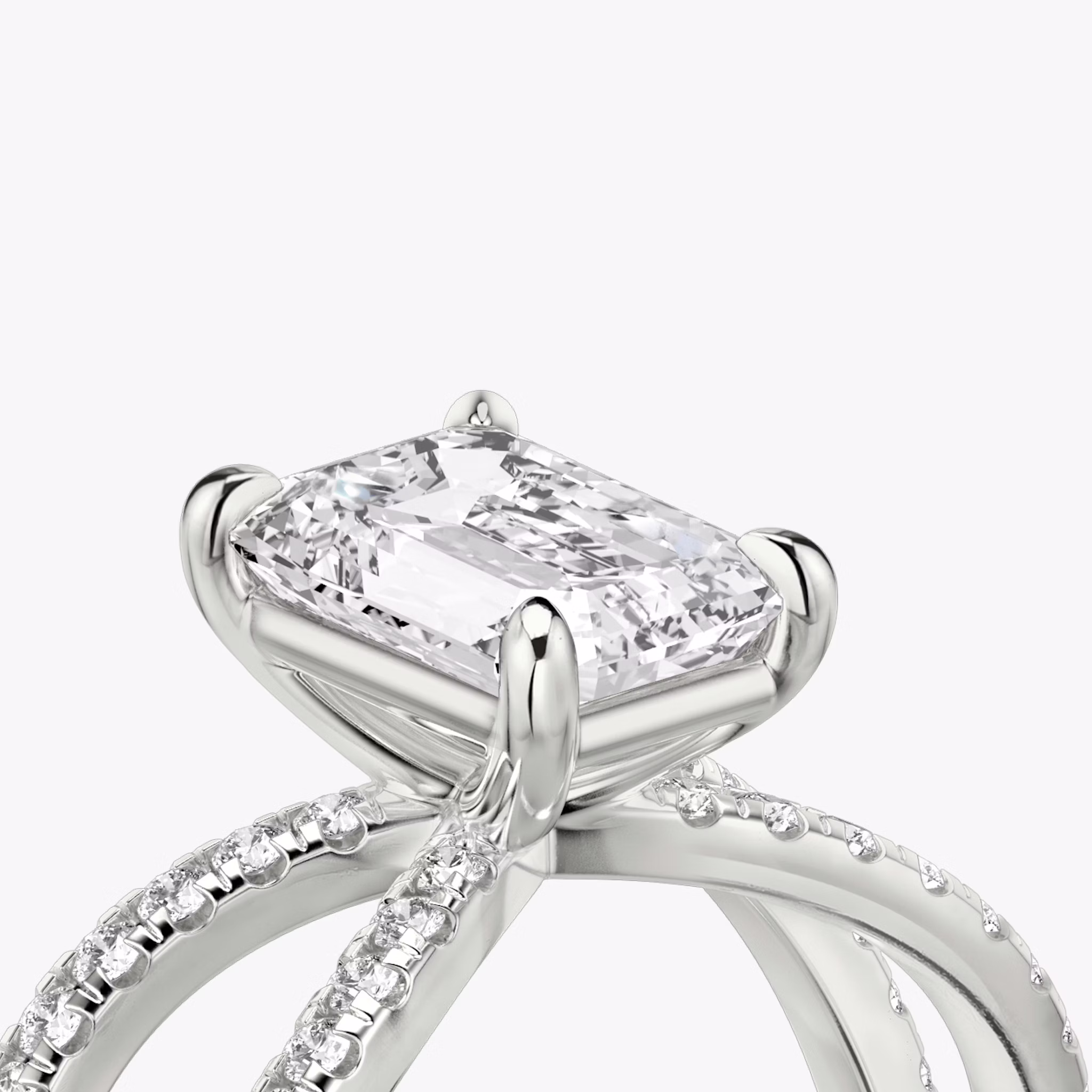 The Duet | Emerald | Platinum | bandAccent: Double pavé | diamondOrientation: vertical | caratWeight: other