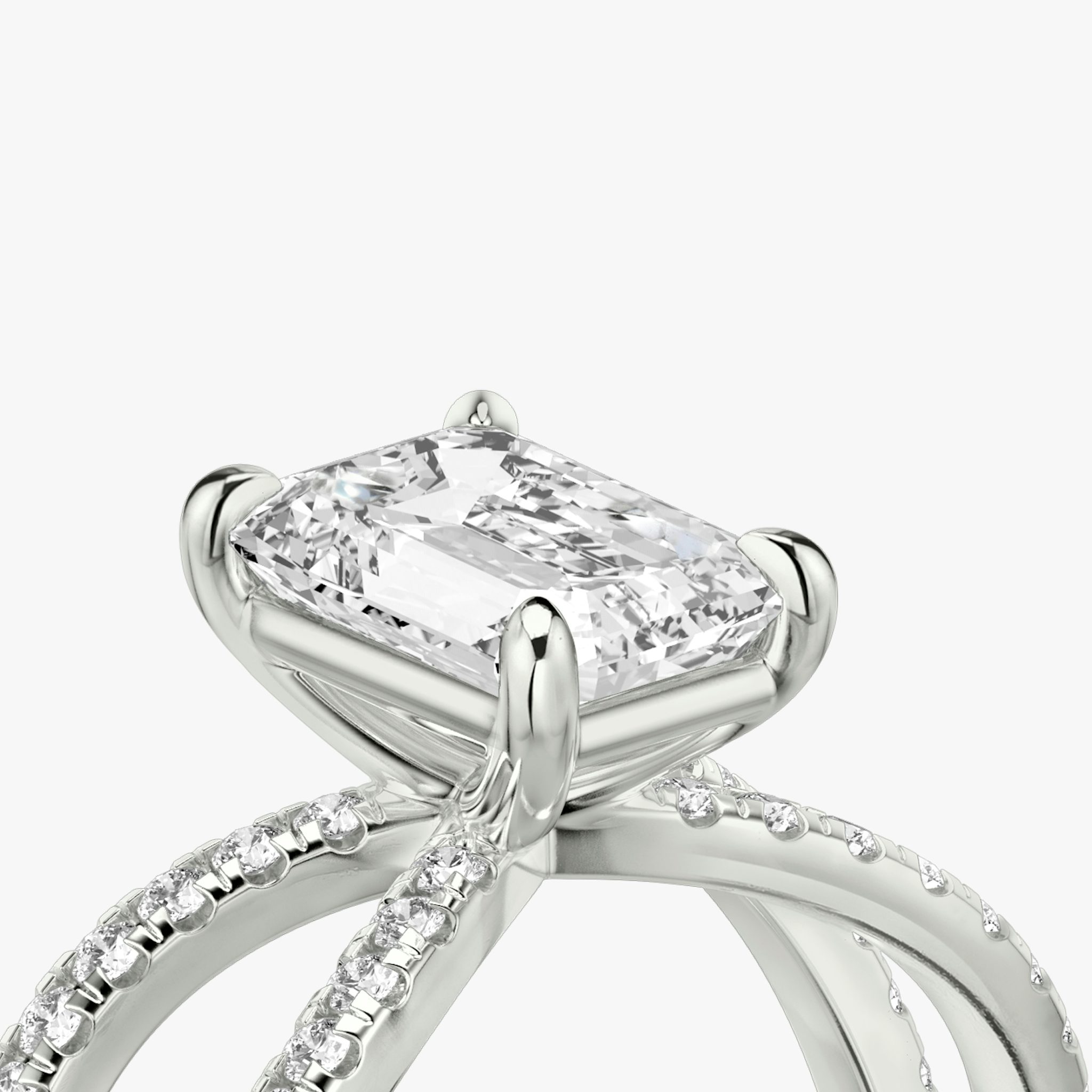 The Duet | Emerald | Platinum | bandAccent: Double pavé | diamondOrientation: vertical | caratWeight: other