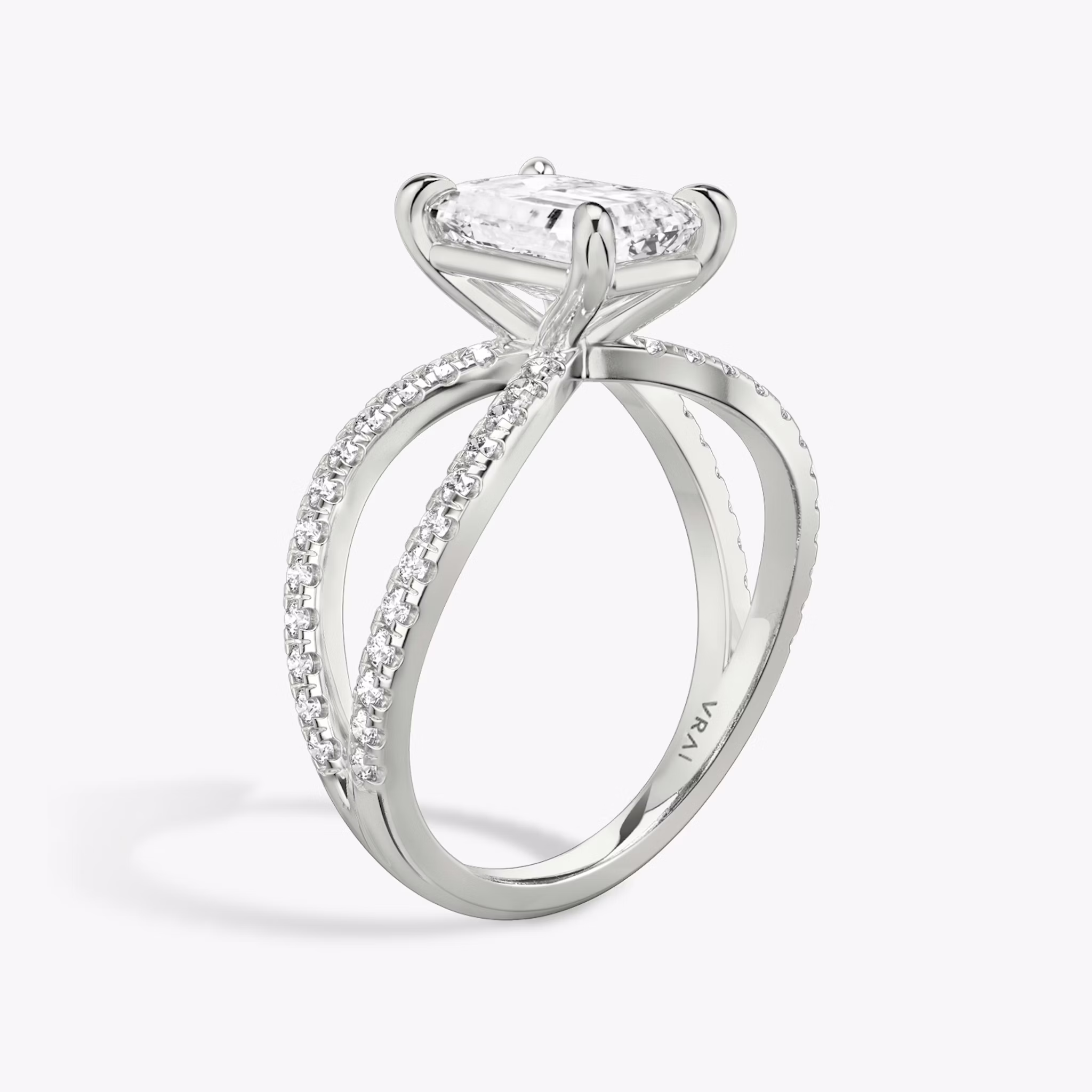 The Duet | Emerald | Platinum | bandAccent: Double pavé | diamondOrientation: vertical | caratWeight: other