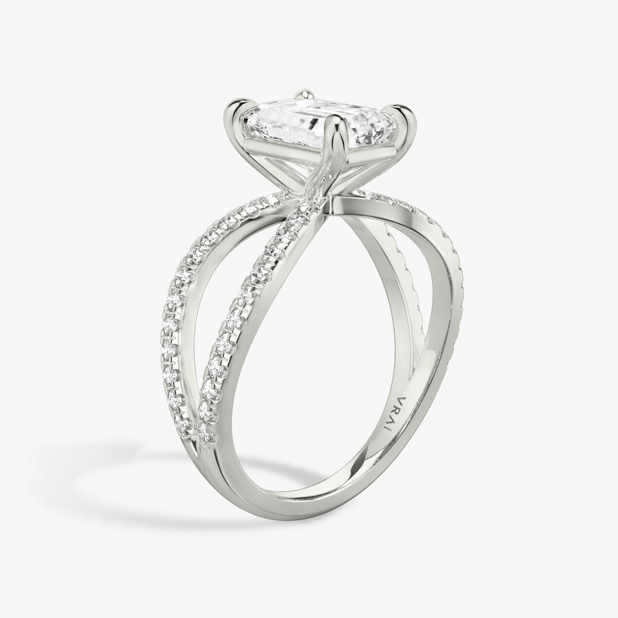 The Duet | Emerald | Platinum | bandAccent: Double pavé | diamondOrientation: vertical | caratWeight: other