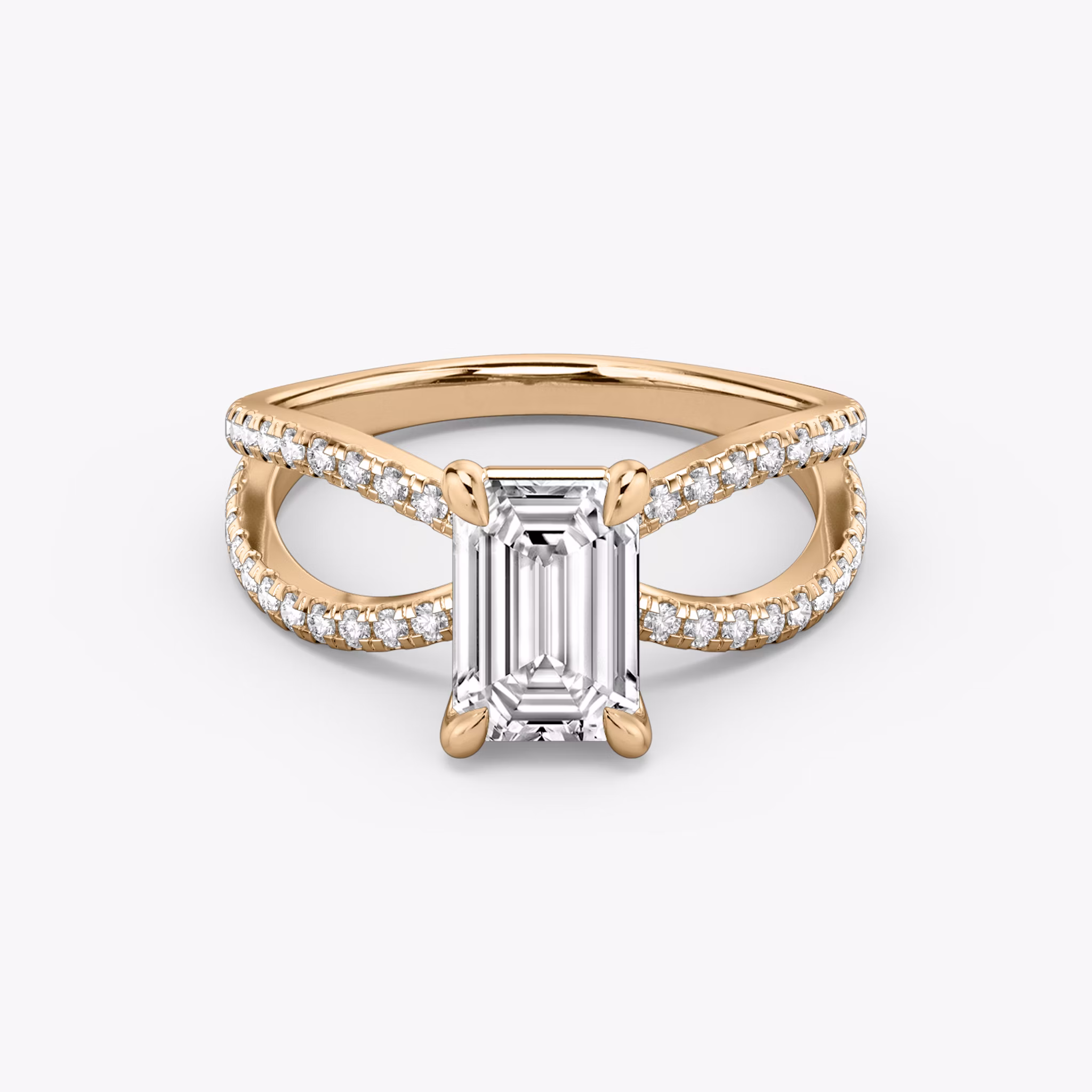The Duet | Emerald | 14k | Rose Gold | bandAccent: Double pavé | diamondOrientation: vertical | caratWeight: other