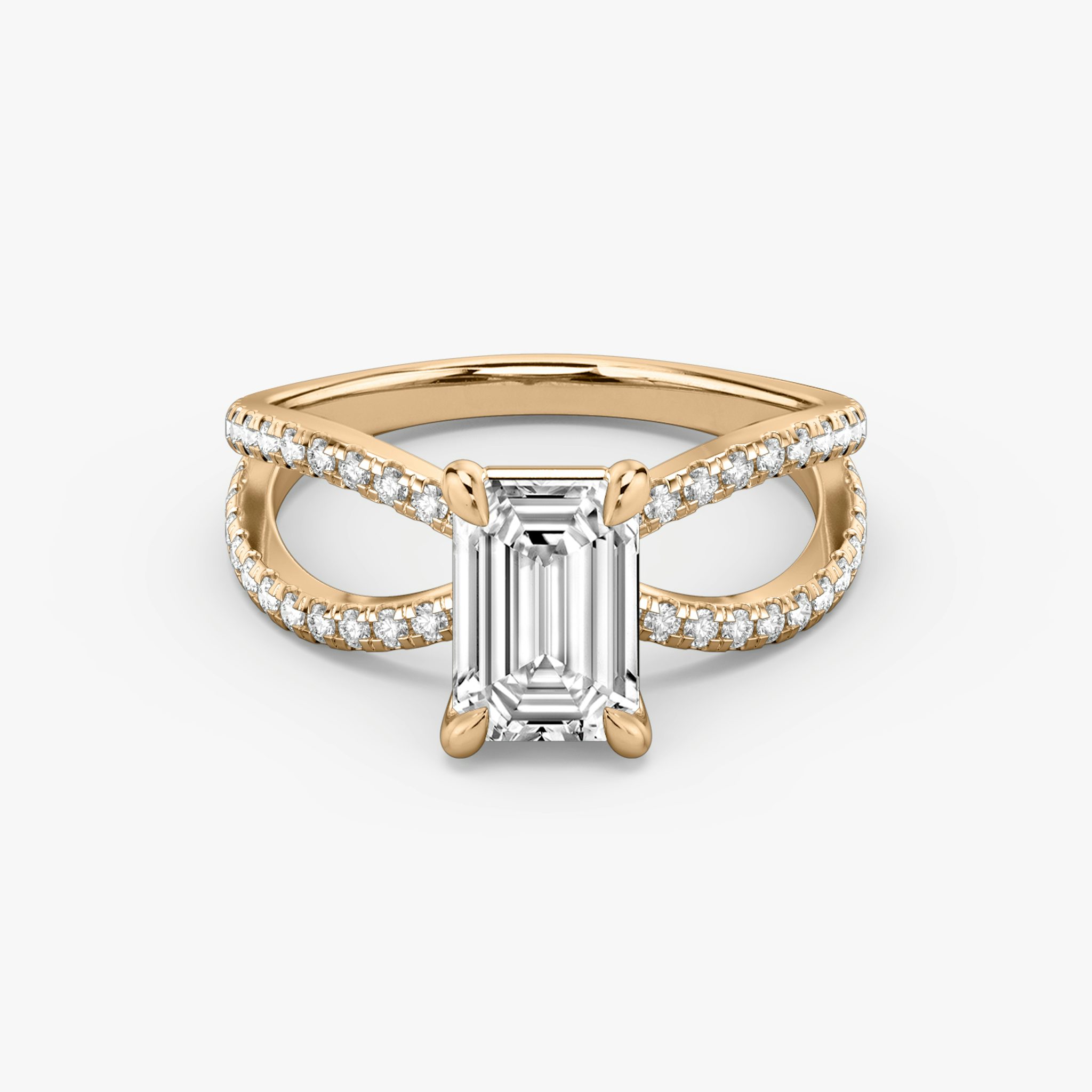 The Duet | Emerald | 14k | Rose Gold | bandAccent: Double pavé | diamondOrientation: vertical | caratWeight: other
