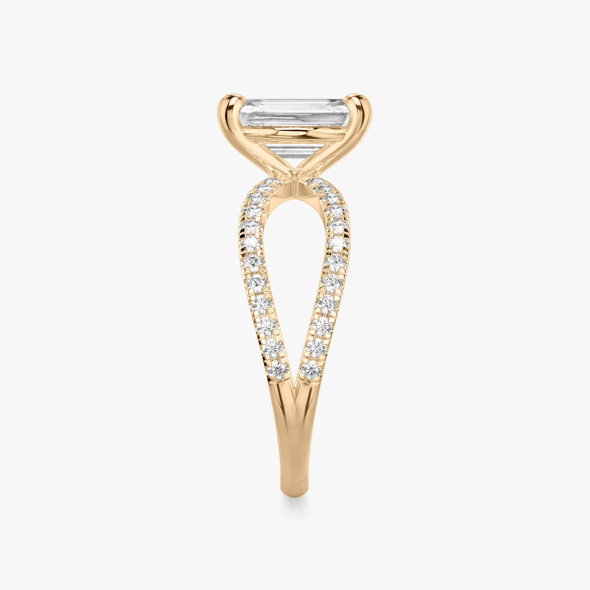 The Duet | Emerald | 14k | Rose Gold | bandAccent: Double pavé | diamondOrientation: vertical | caratWeight: other