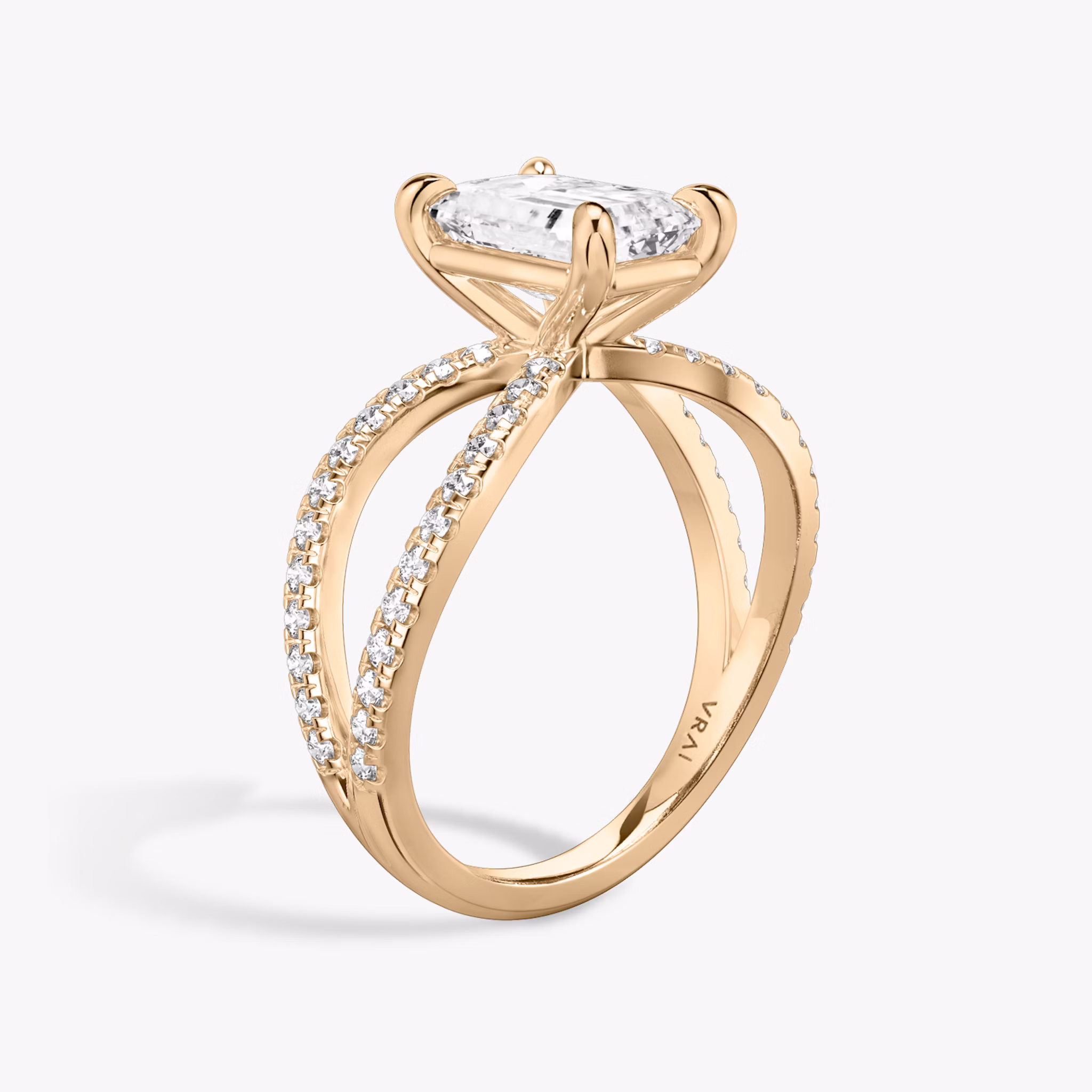 The Duet | Emerald | 14k | Rose Gold | bandAccent: Double pavé | diamondOrientation: vertical | caratWeight: other