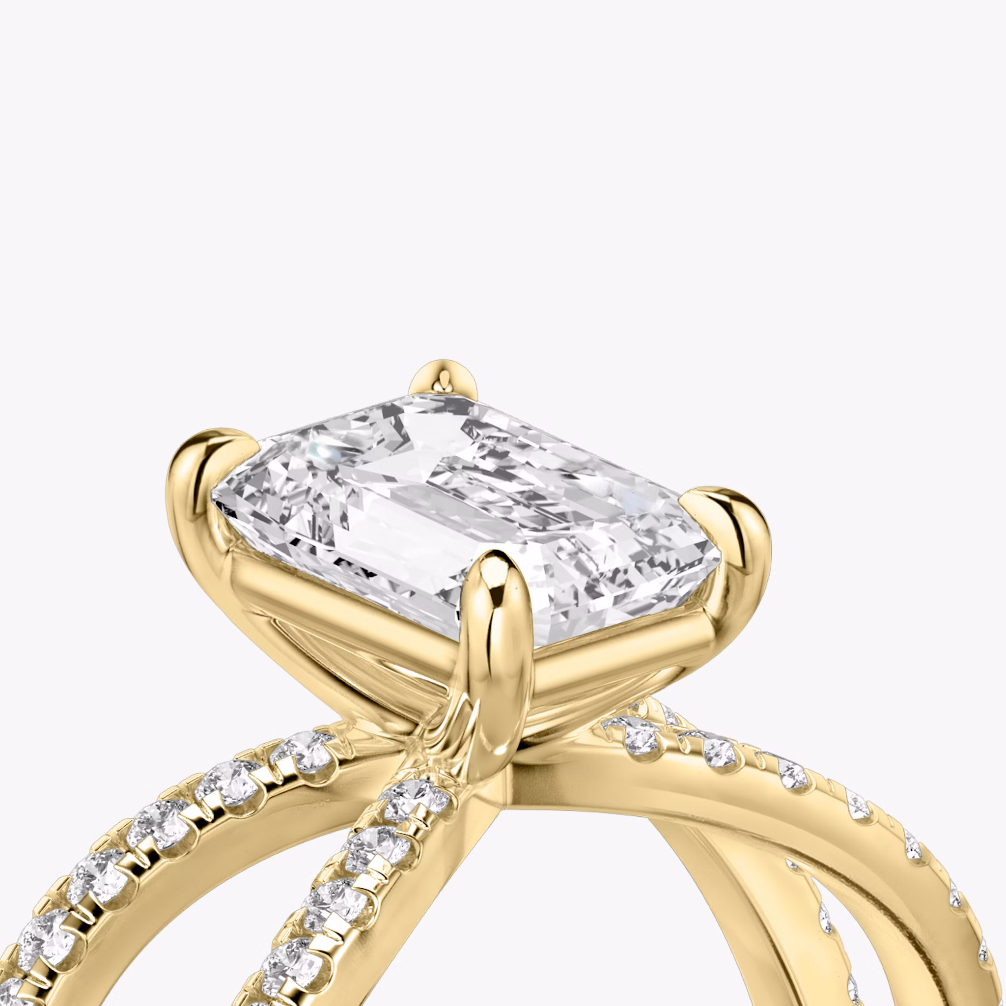 The Duet | Emerald | 18k | Yellow Gold | bandAccent: Double pavé | diamondOrientation: vertical | caratWeight: other