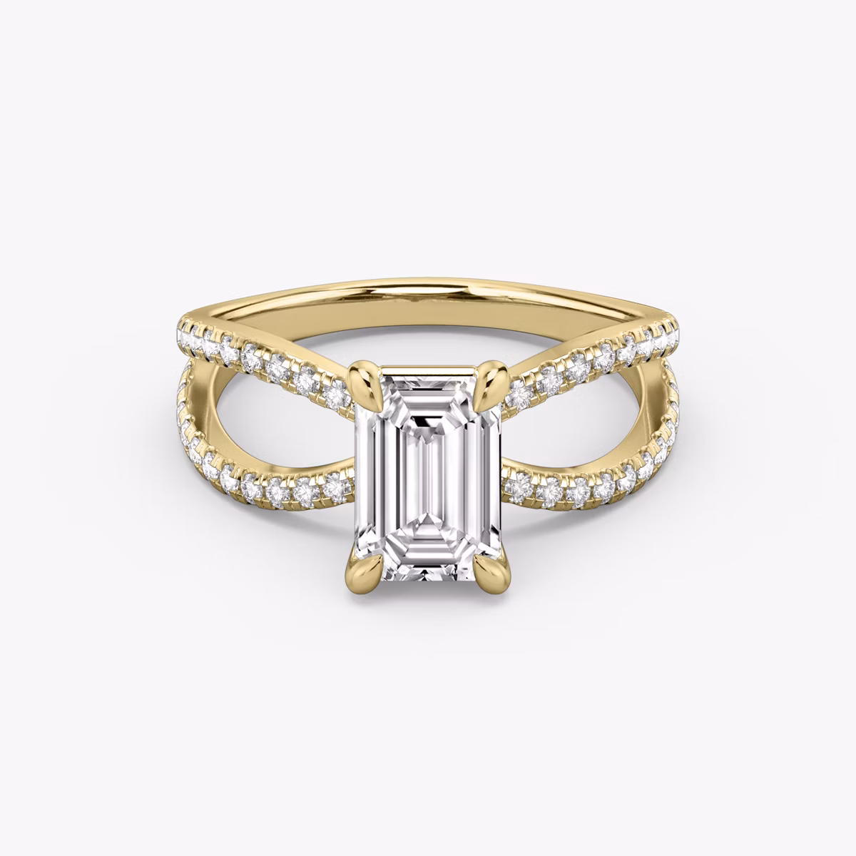 The Duet | Emerald | 18k | Yellow Gold | bandAccent: Double pavé | diamondOrientation: vertical | caratWeight: other