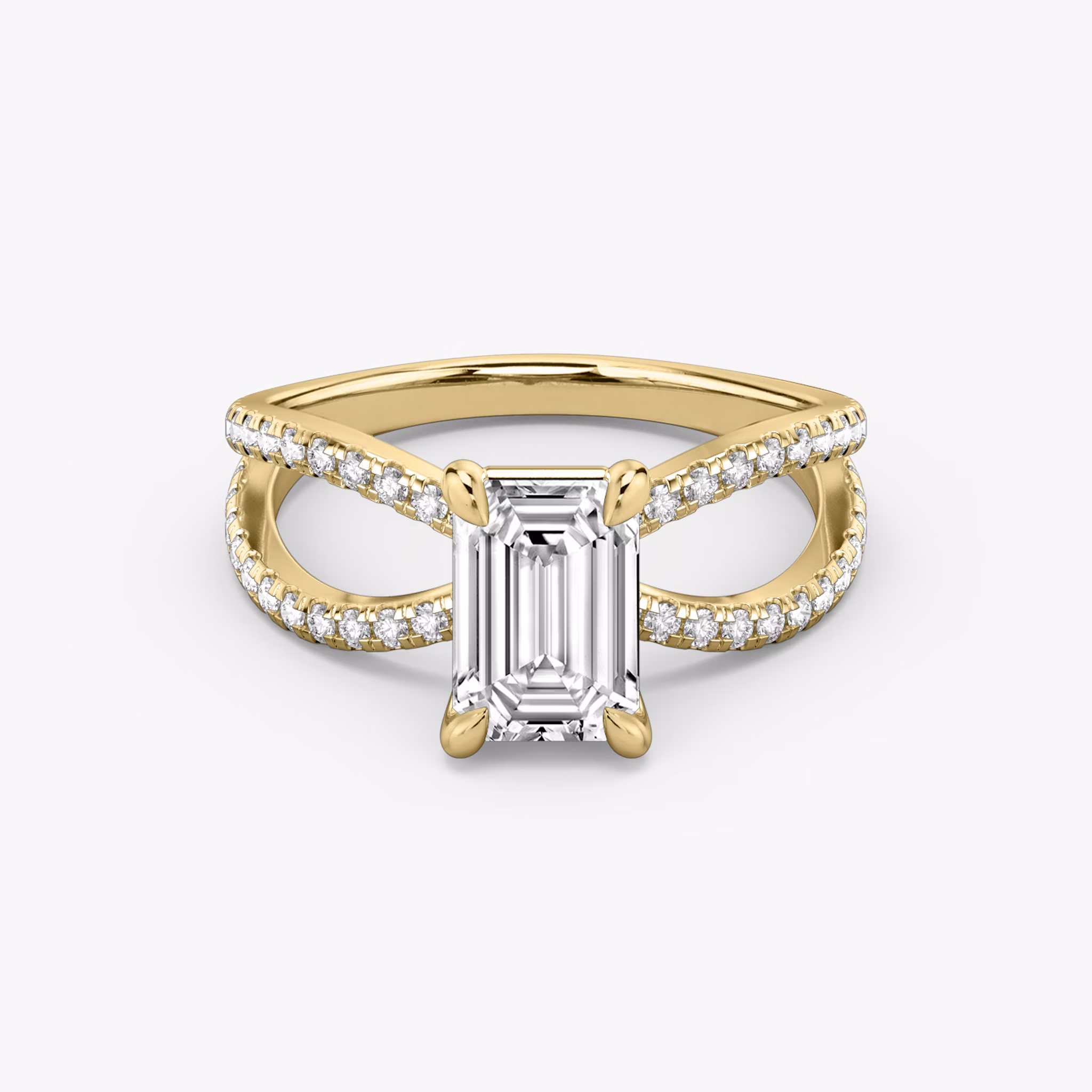 The Duet | Emerald | 18k | Yellow Gold | bandAccent: Double pavé | diamondOrientation: vertical | caratWeight: other