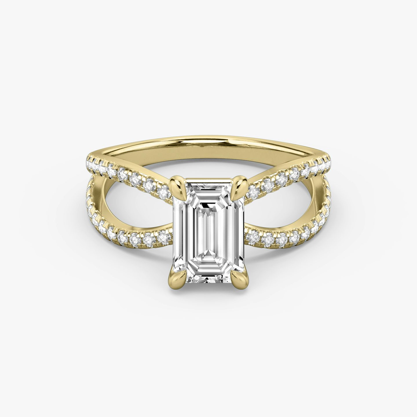 The Duet | Emerald | 18k | Yellow Gold | bandAccent: Double pavé | diamondOrientation: vertical | caratWeight: other