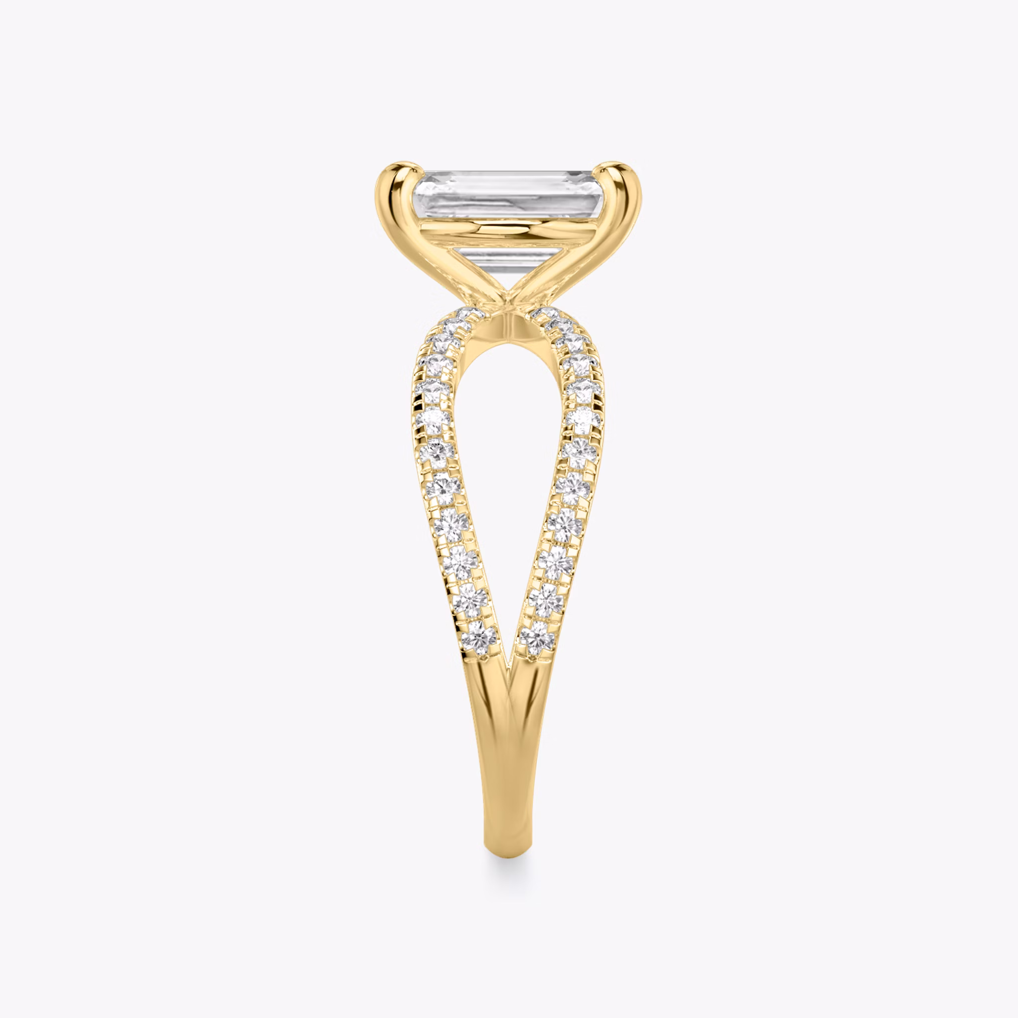 The Duet | Emerald | 18k | Yellow Gold | bandAccent: Double pavé | diamondOrientation: vertical | caratWeight: other