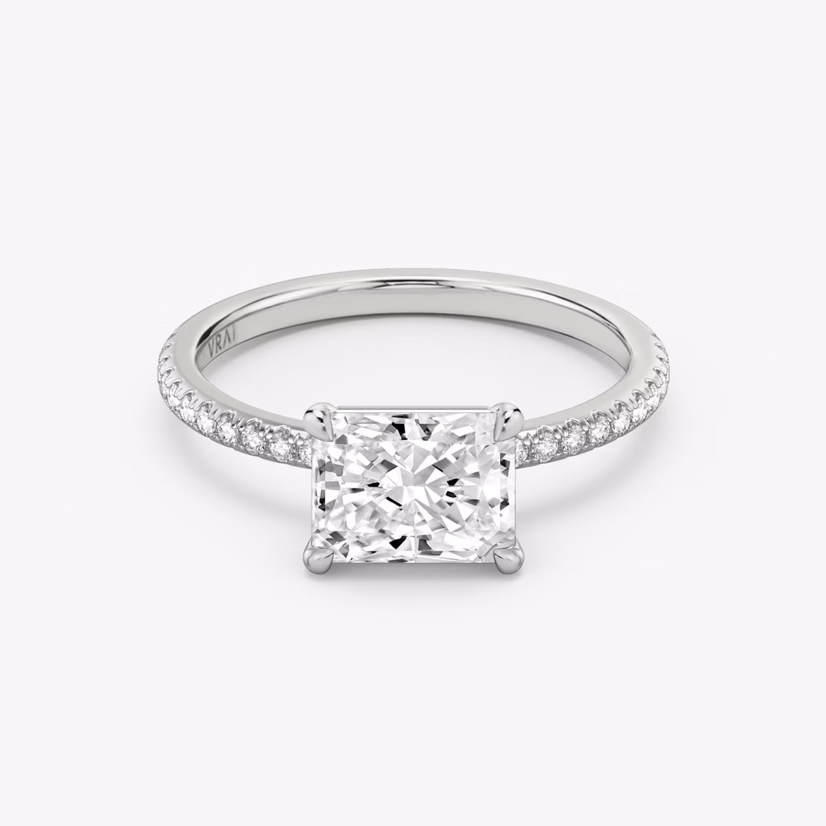The Signature | Radiant | 18k | White Gold | bandAccent: Pavé | bandWidth: standard | diamondOrientation: horizontal | hiddenHalo: no | caratWeight: other