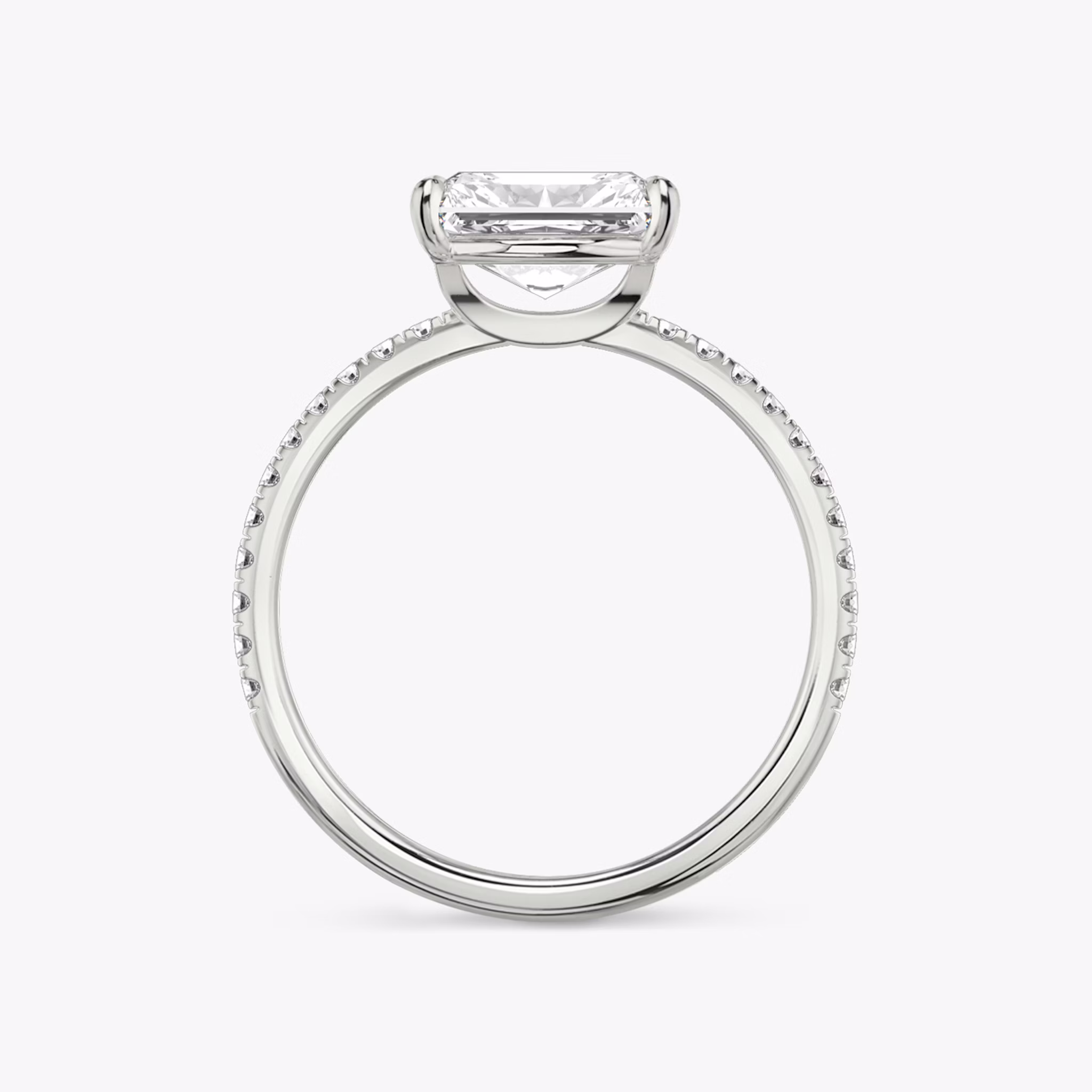 The Signature | Radiant | 18k | White Gold | bandAccent: Pavé | bandWidth: standard | diamondOrientation: horizontal | hiddenHalo: no | caratWeight: other