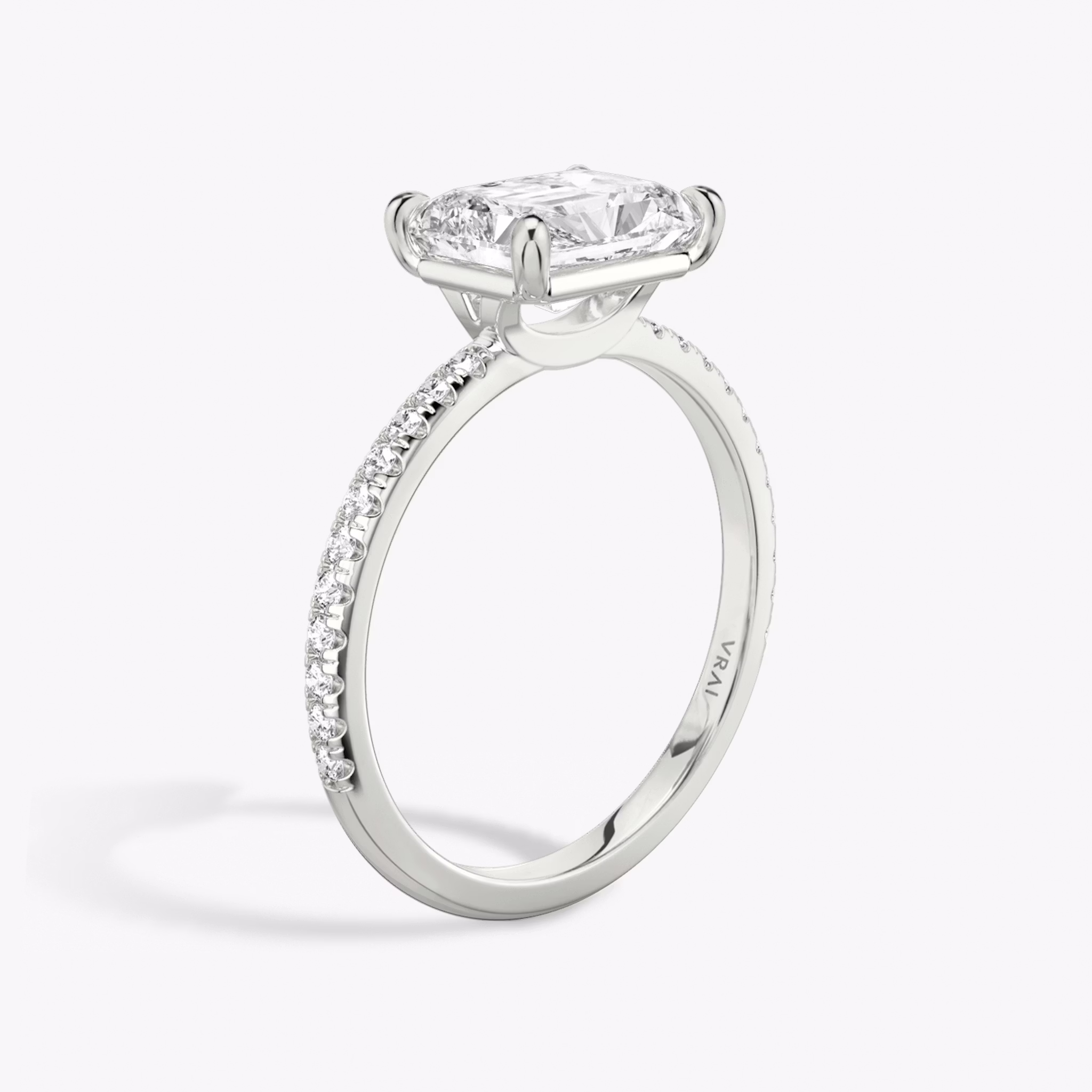 The Signature | Radiant | 18k | White Gold | bandAccent: Pavé | bandWidth: standard | diamondOrientation: horizontal | hiddenHalo: no | caratWeight: other