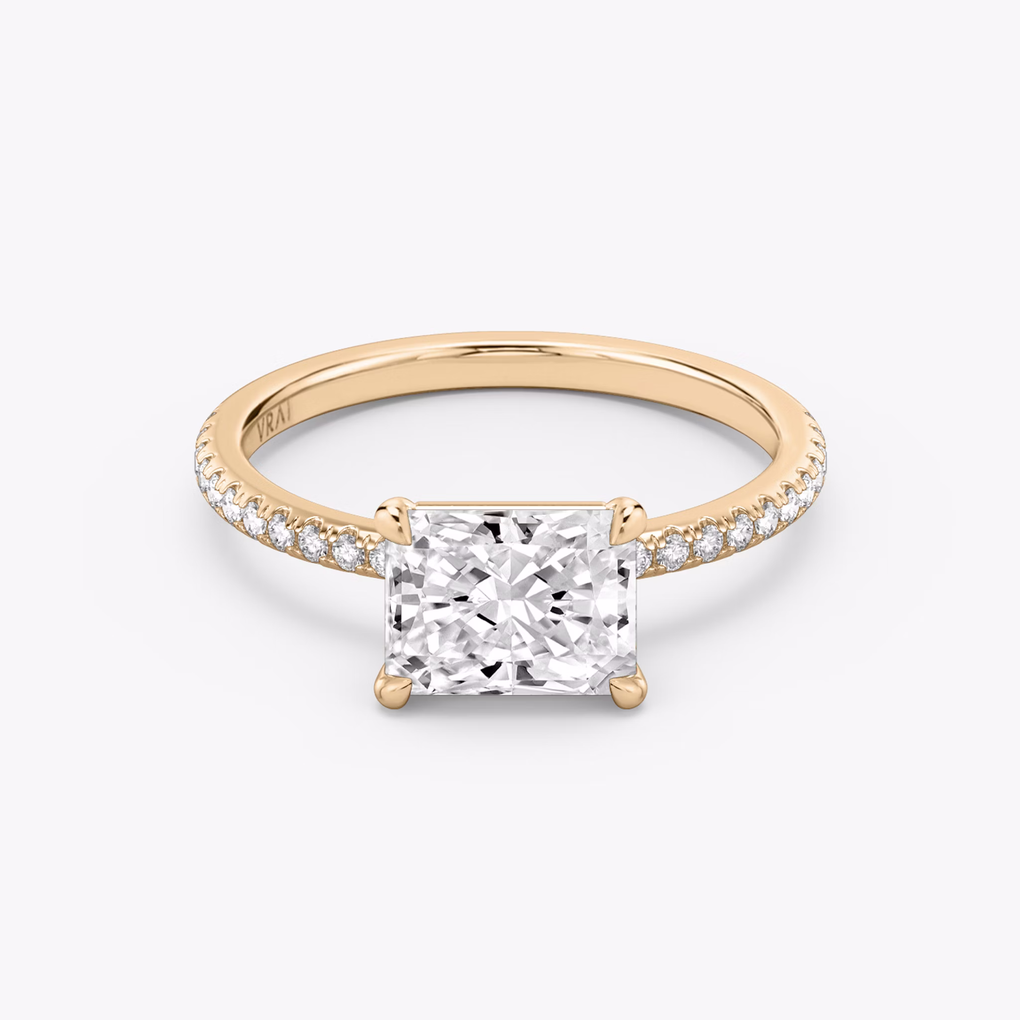 The Signature | Radiant | 14k | Rose Gold | bandAccent: Pavé | bandWidth: standard | diamondOrientation: horizontal | hiddenHalo: no | caratWeight: other