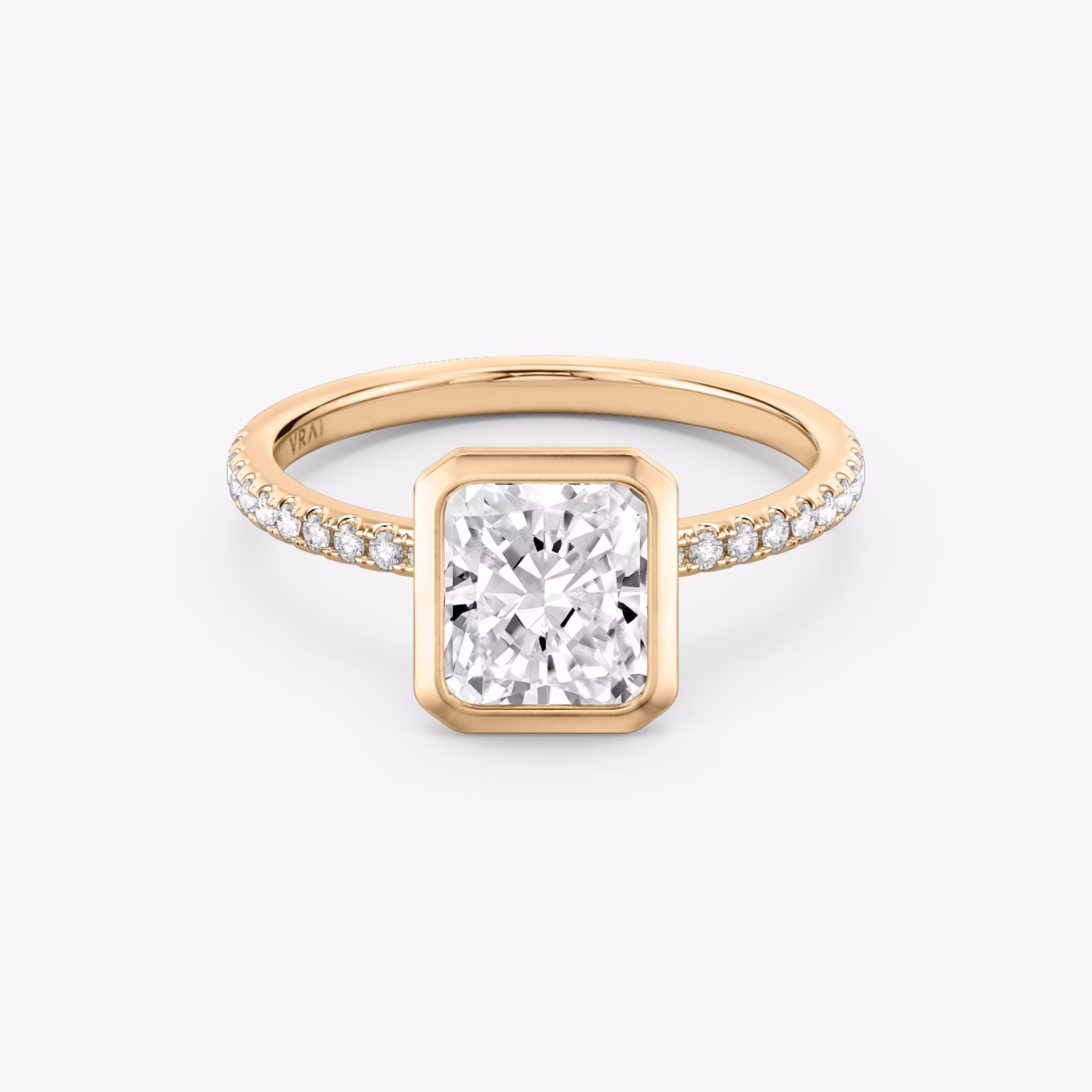 The Signature Bezel | Radiant | 14k | Rose Gold | bandAccent: Pavé | diamondOrientation: vertical | caratWeight: other