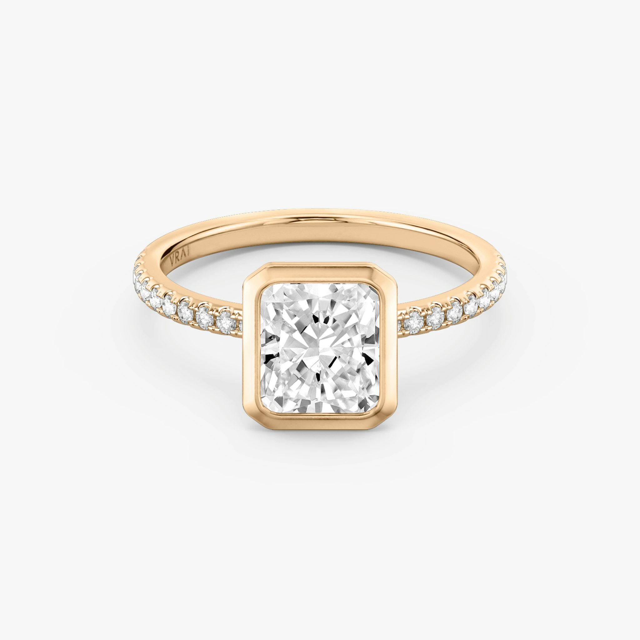 The Signature Bezel | Radiant | 14k | Rose Gold | bandAccent: Pavé | diamondOrientation: vertical | caratWeight: other