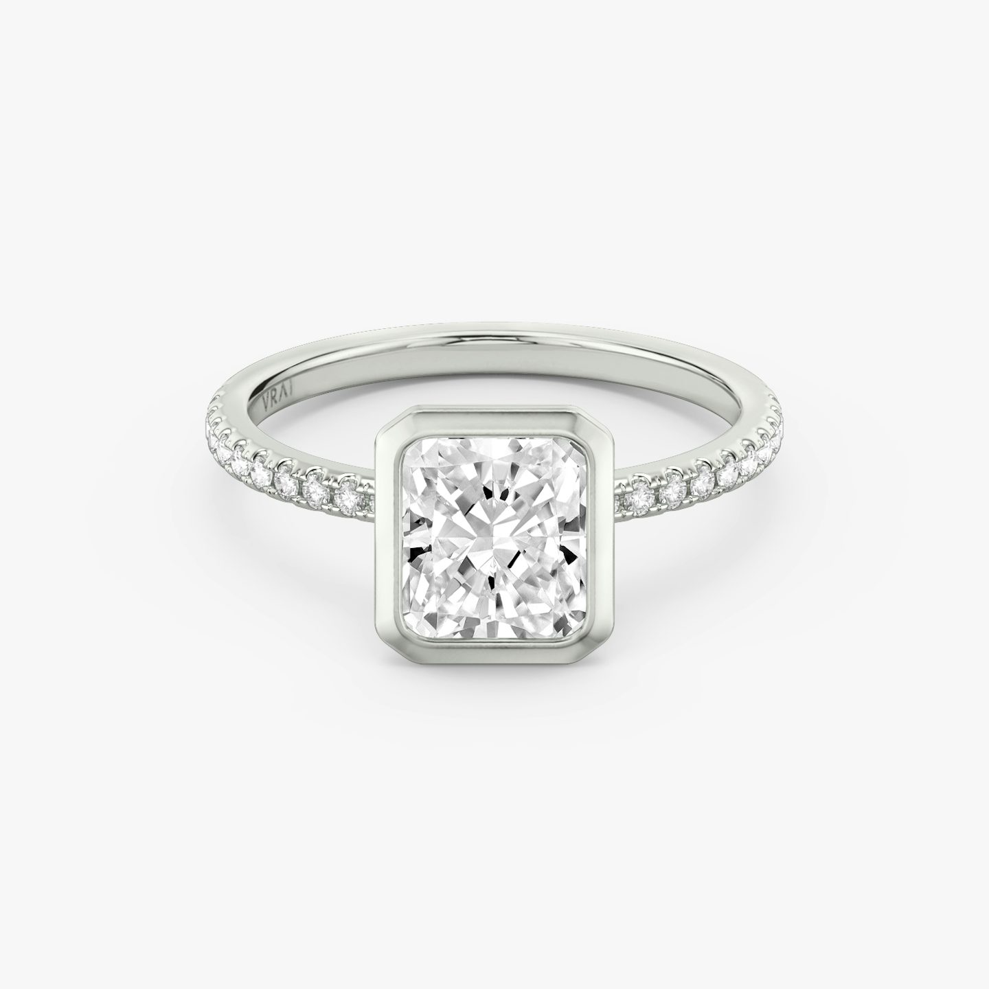 The Signature Bezel | Radiant | 18k | White Gold | bandAccent: Pavé | diamondOrientation: vertical | caratWeight: other