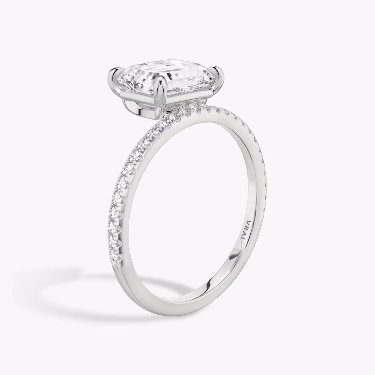 The Hover | Radiant | 18k | White Gold | bandAccent: Pavé | diamondOrientation: vertical | caratWeight: other