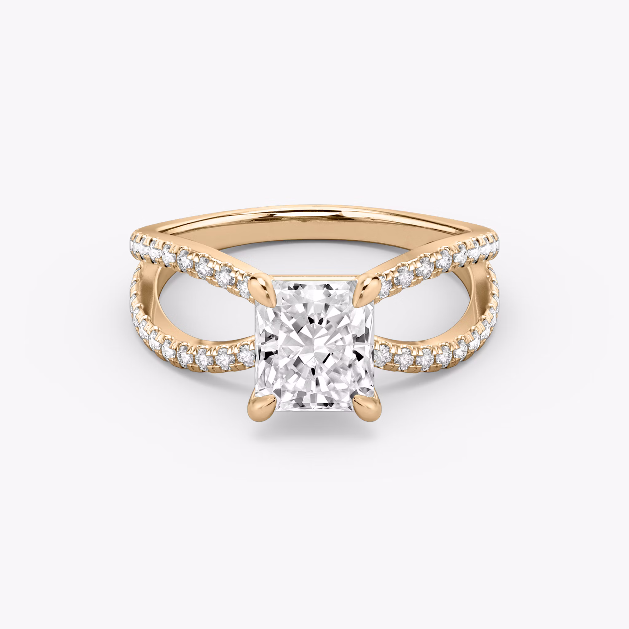 The Duet | Radiant | 14k | Rose Gold | bandAccent: Double pavé | diamondOrientation: vertical | caratWeight: other
