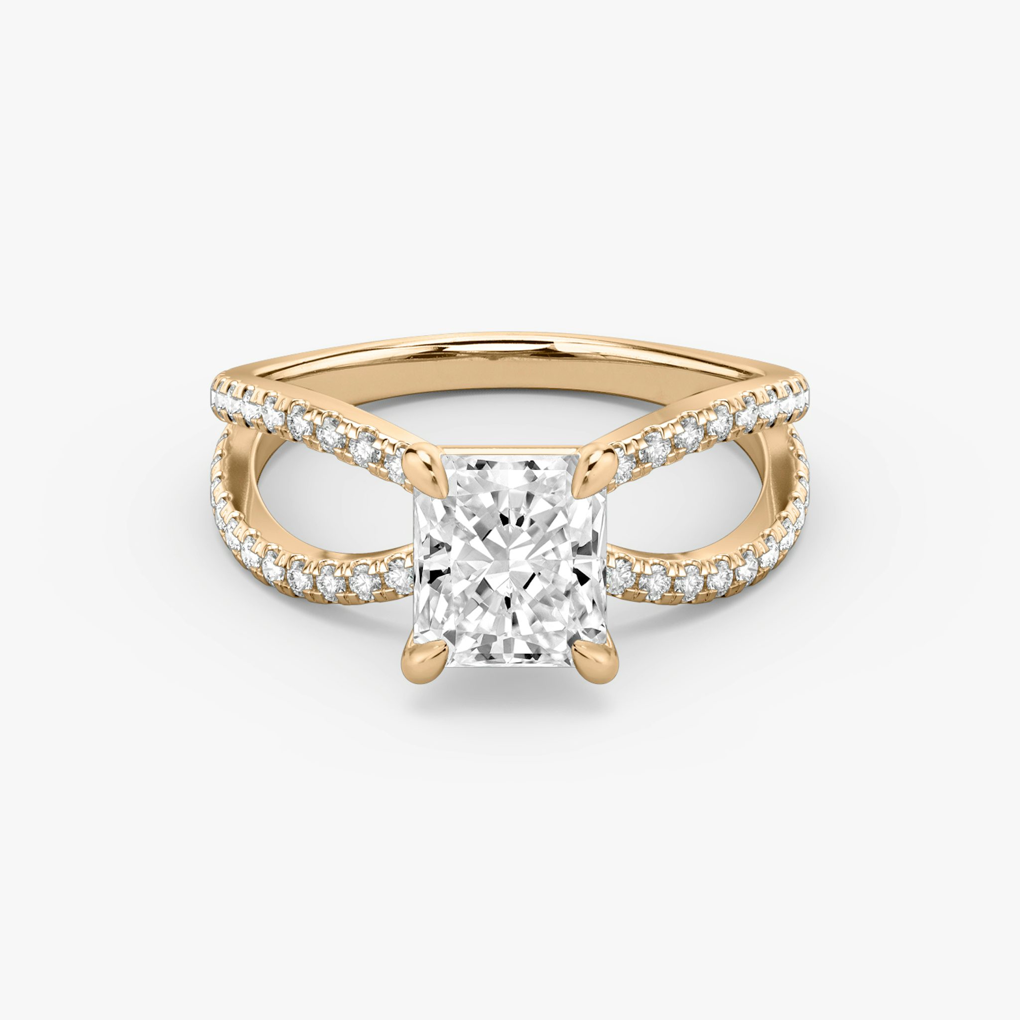 The Duet | Radiant | 14k | Rose Gold | bandAccent: Double pavé | diamondOrientation: vertical | caratWeight: other