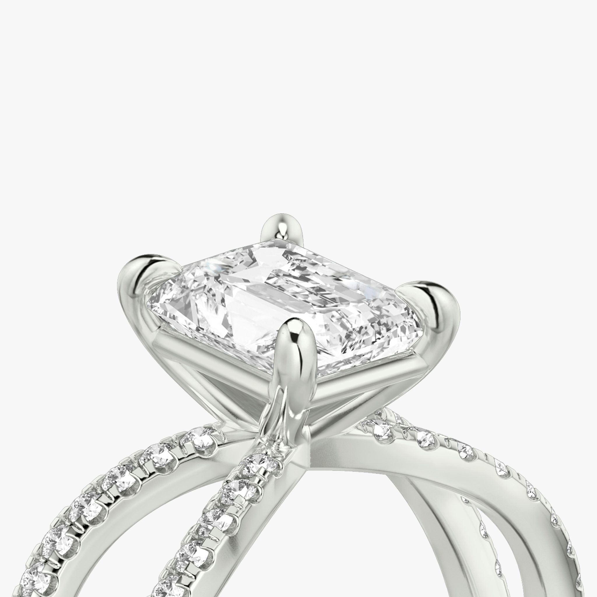 The Duet | Radiant | 18k | White Gold | bandAccent: Double pavé | diamondOrientation: vertical | caratWeight: other