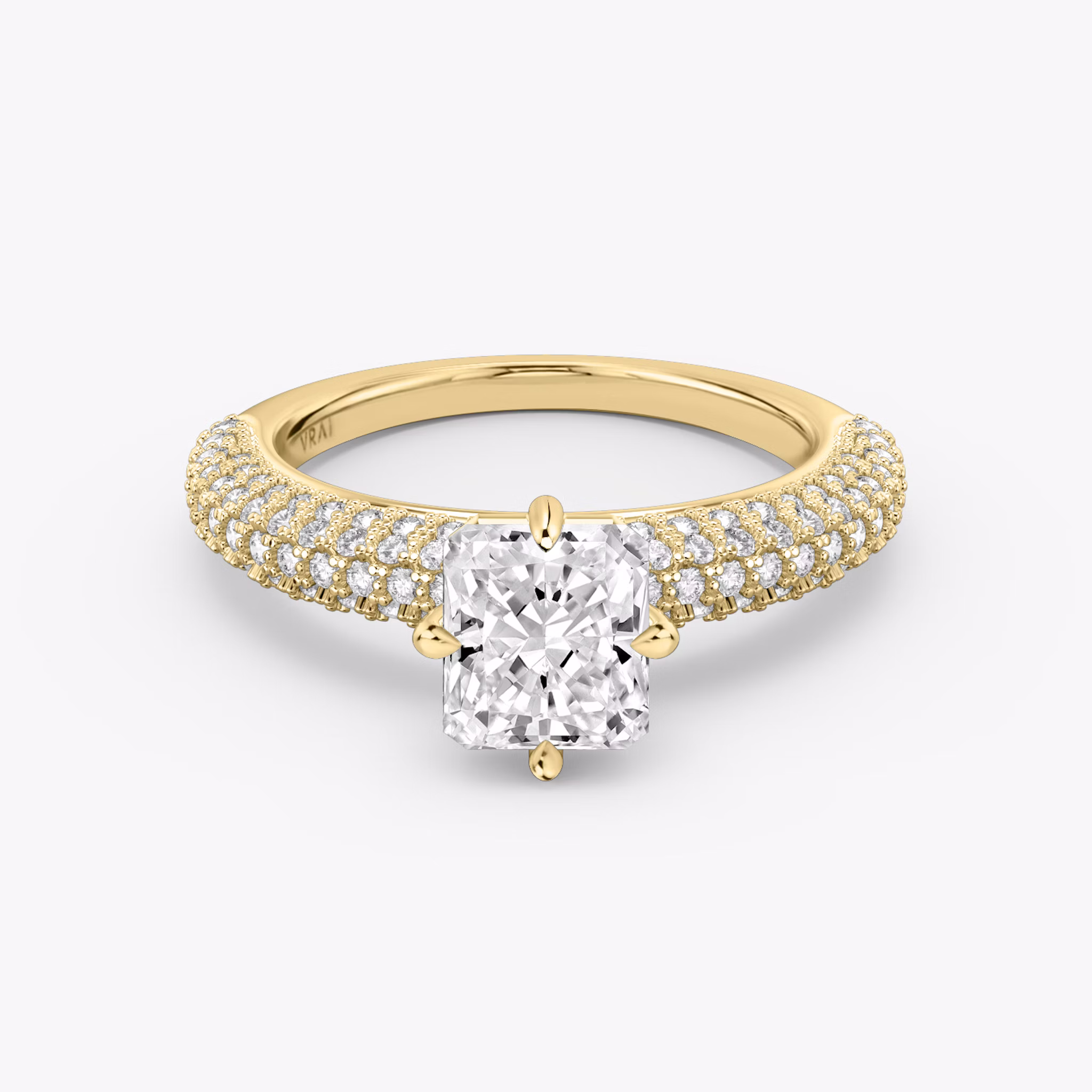The Curator | Radiant | 18k | Yellow Gold | bandAccent: Pavé | diamondOrientation: vertical | caratWeight: other