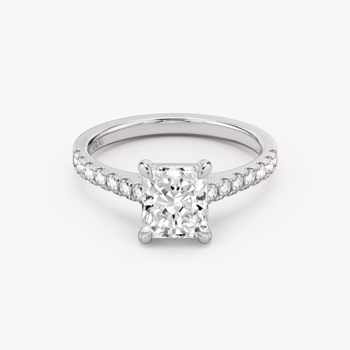 The Cathedral | Radiant | Platinum | bandAccent: Pavé | diamondOrientation: vertical | caratWeight: other