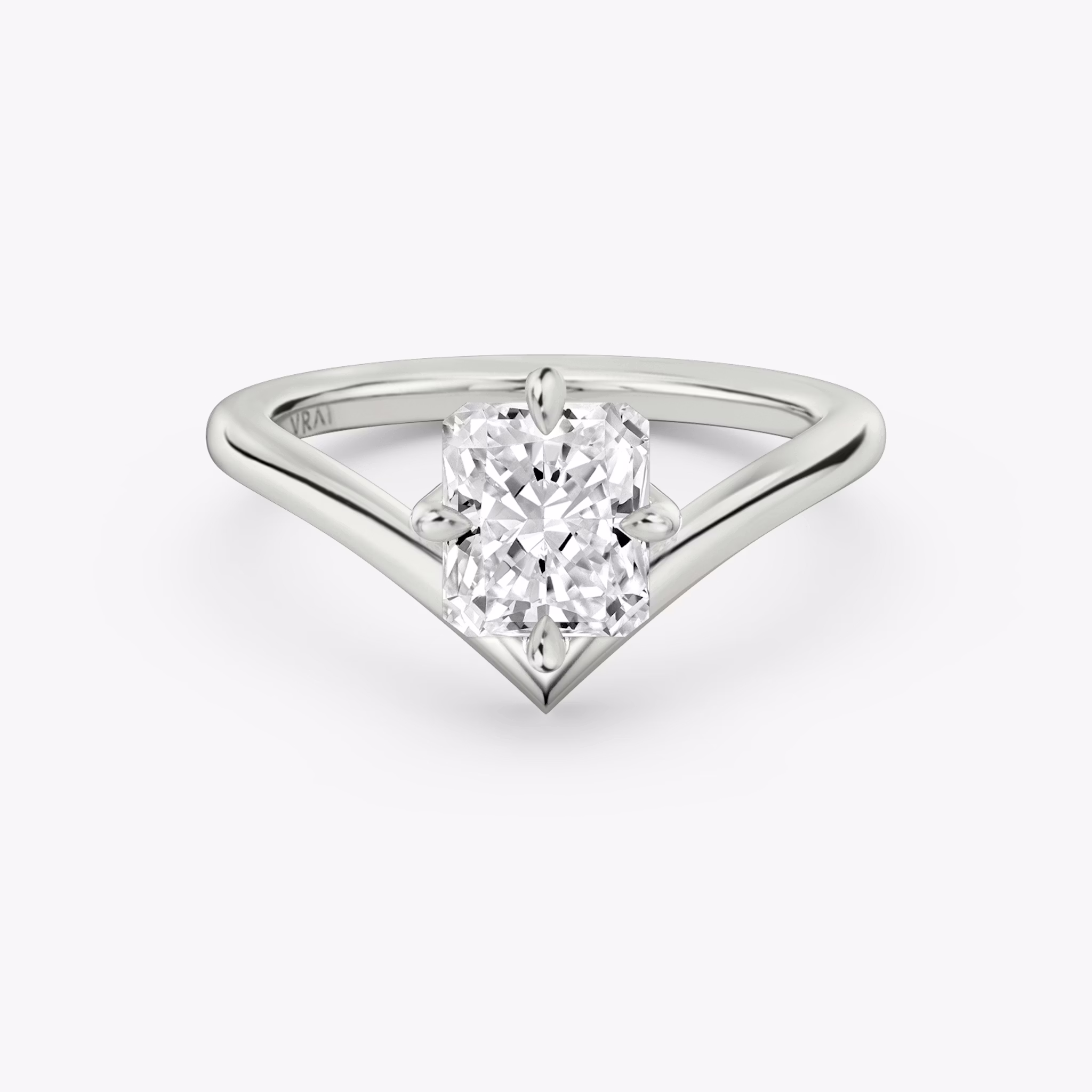 The Signature V | Radiant | 18k | White Gold | bandAccent: Plain | diamondOrientation: vertical | caratWeight: other