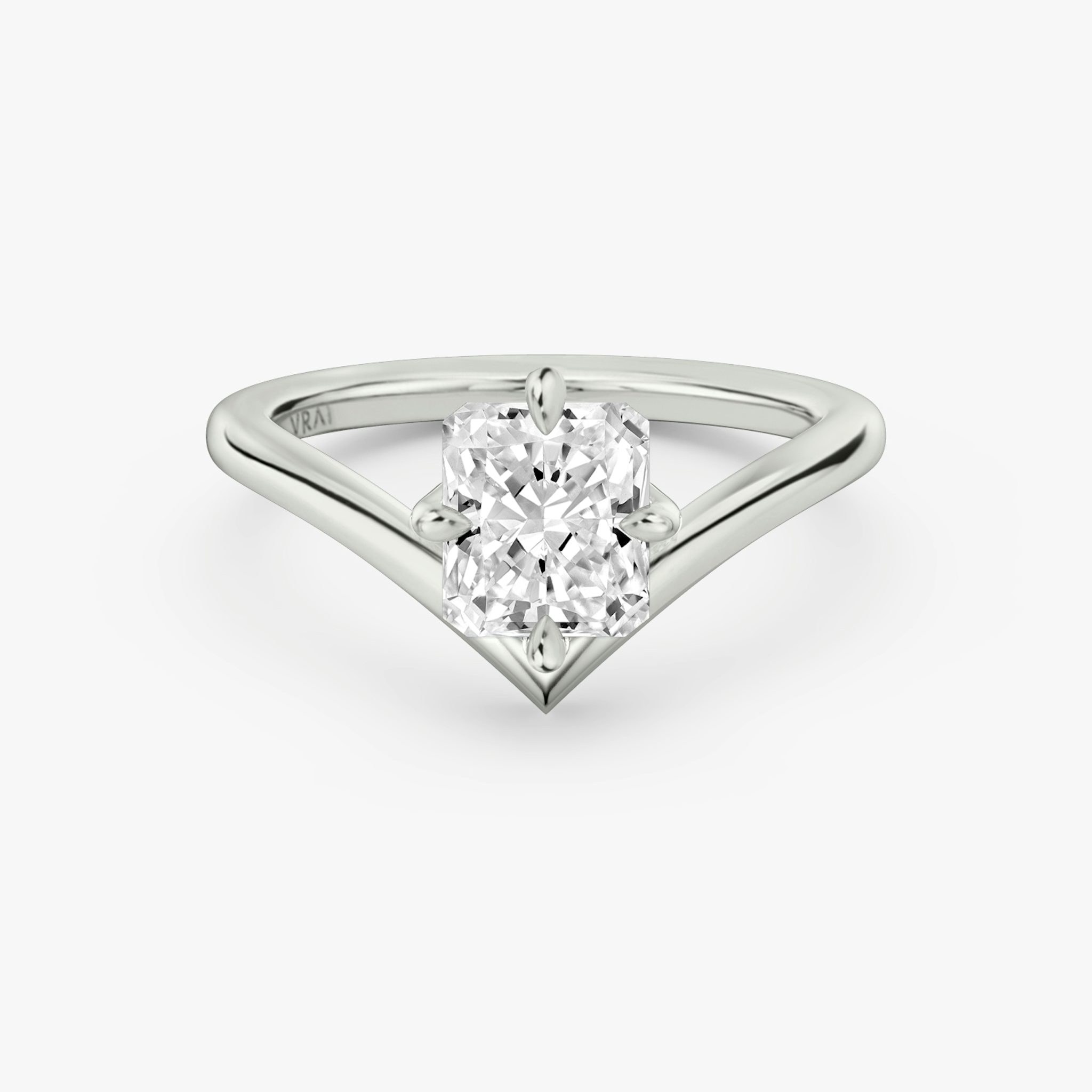The Signature V | Radiant | 18k | White Gold | bandAccent: Plain | diamondOrientation: vertical | caratWeight: other