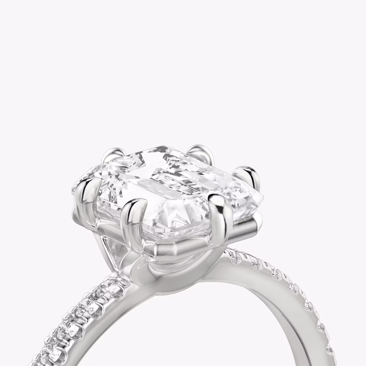 The Signature 6 Prong | Radiant | 18k | White Gold | bandAccent: Pavé | bandWidth: standard | hiddenHalo: no | diamondOrientation: vertical | caratWeight: other