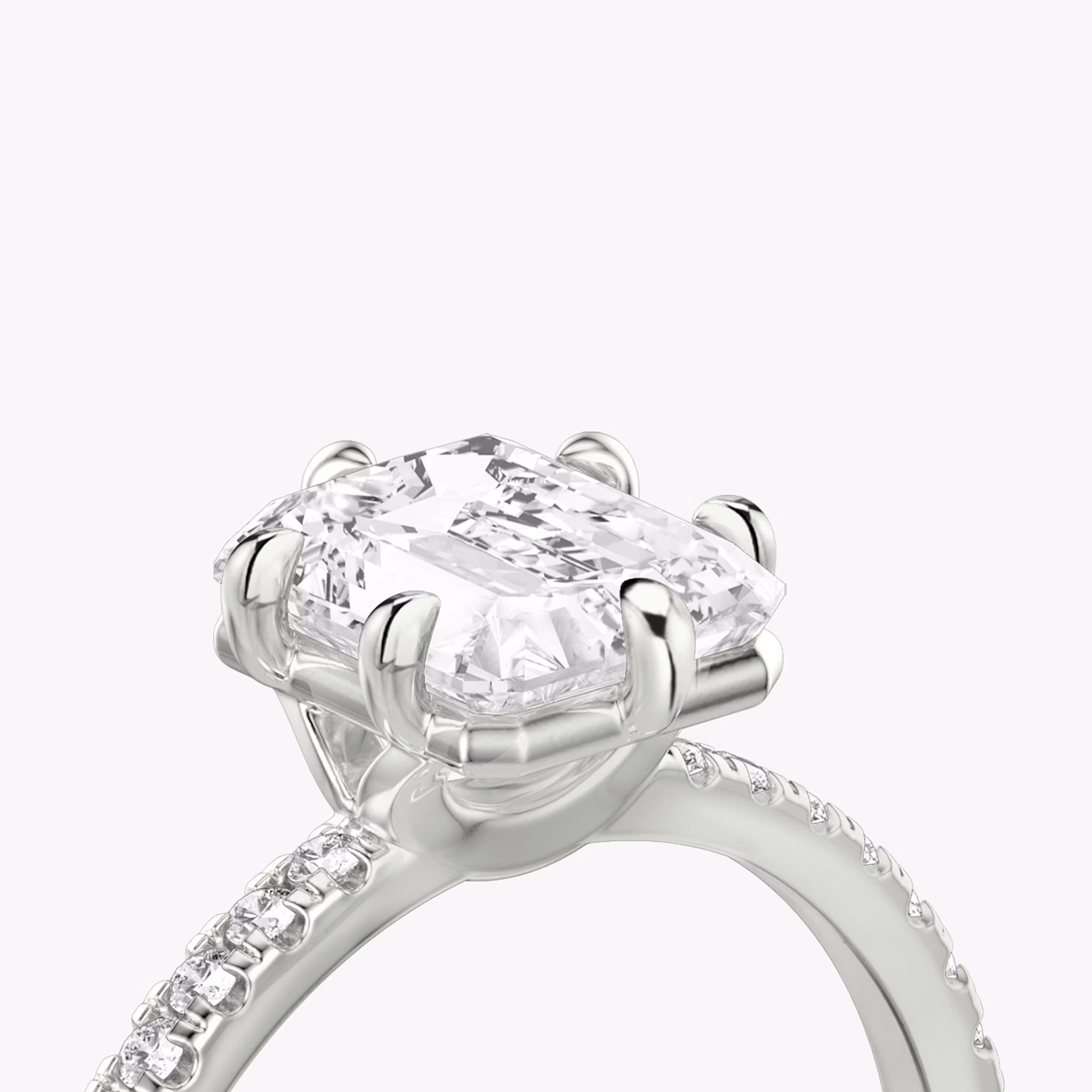 The Signature 6 Prong | Radiant | 18k | White Gold | bandAccent: Pavé | bandWidth: standard | hiddenHalo: no | diamondOrientation: vertical | caratWeight: other