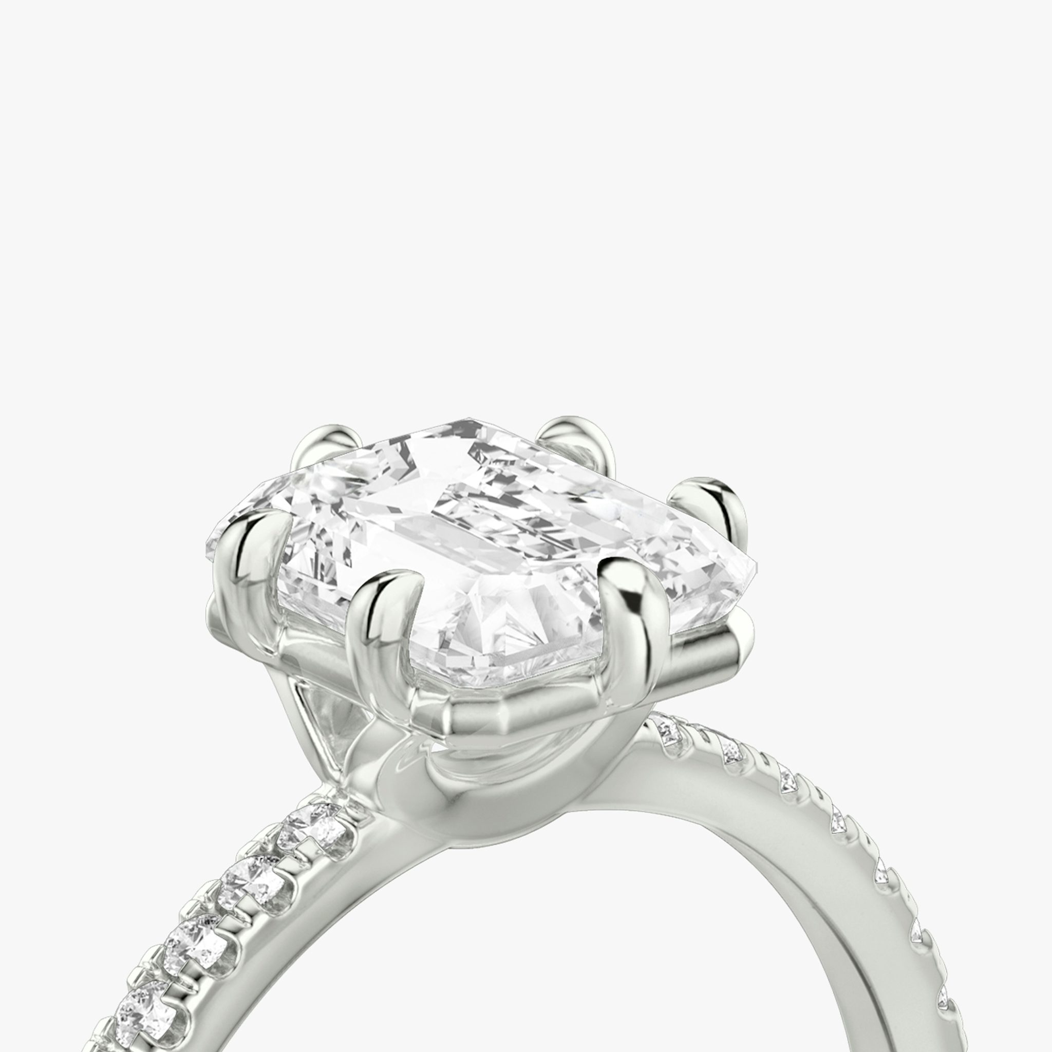 The Signature 6 Prong | Radiant | 18k | White Gold | bandAccent: Pavé | bandWidth: standard | hiddenHalo: no | diamondOrientation: vertical | caratWeight: other