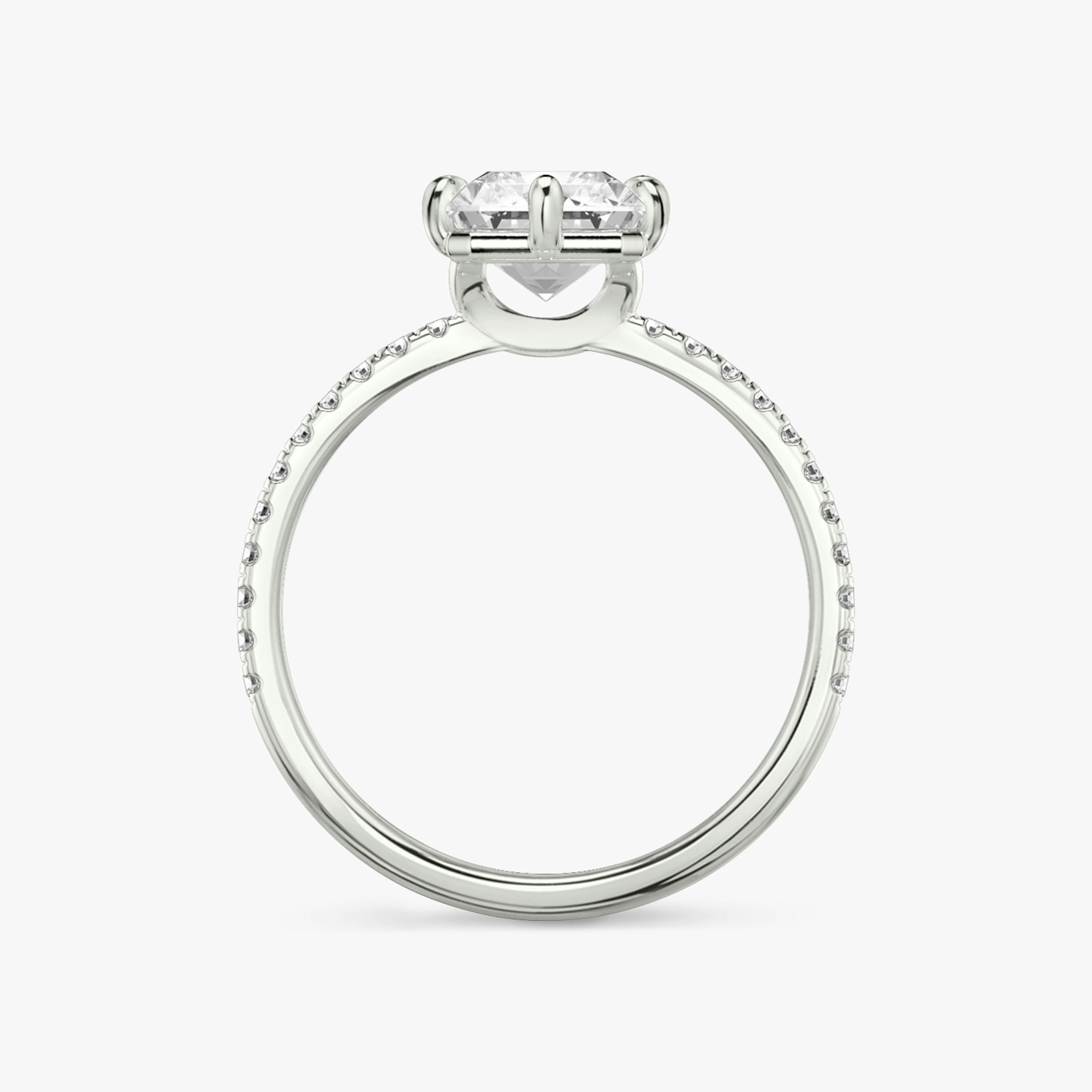The Signature 6 Prong | Radiant | 18k | White Gold | bandAccent: Pavé | bandWidth: standard | hiddenHalo: no | diamondOrientation: vertical | caratWeight: other