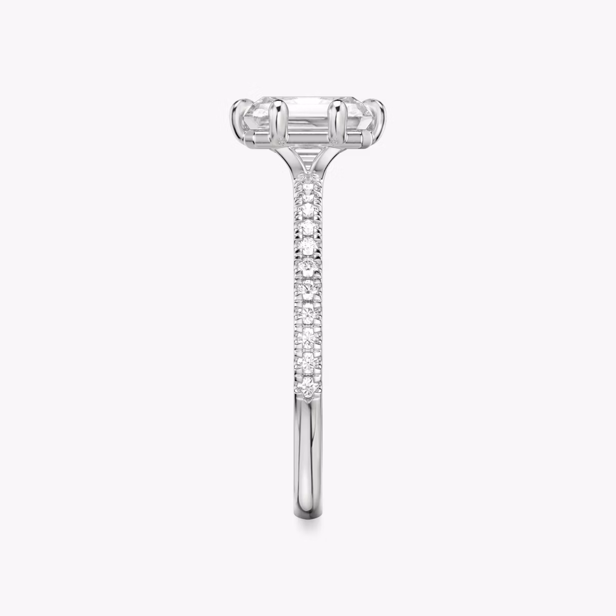 The Signature 6 Prong | Radiant | 18k | White Gold | bandAccent: Pavé | bandWidth: standard | hiddenHalo: no | diamondOrientation: vertical | caratWeight: other