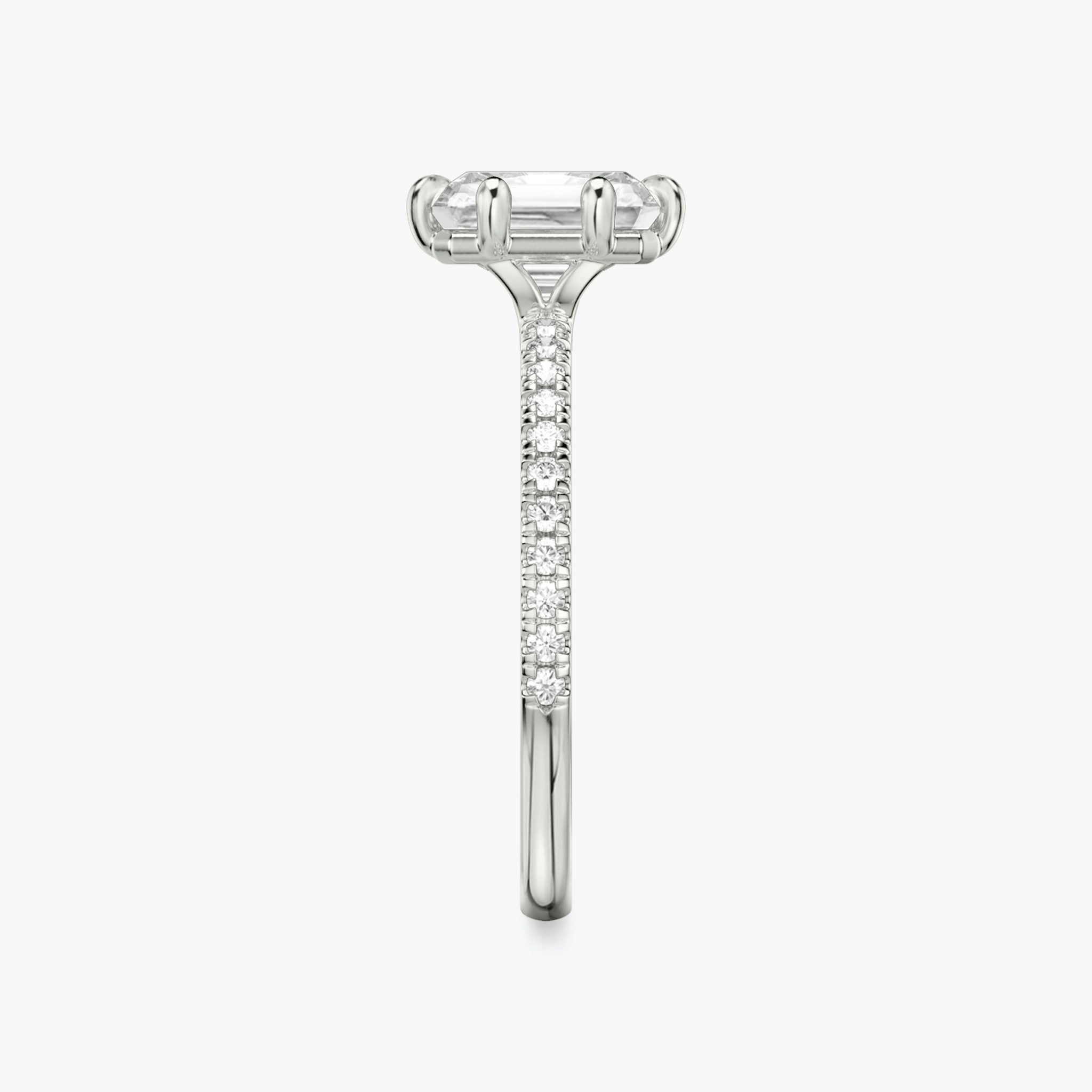 The Signature 6 Prong | Radiant | 18k | White Gold | bandAccent: Pavé | bandWidth: standard | hiddenHalo: no | diamondOrientation: vertical | caratWeight: other