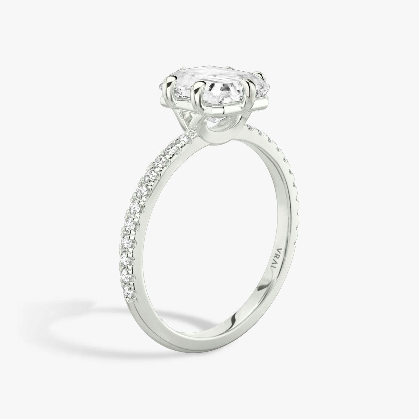 The Signature 6 Prong | Radiant | Platinum | bandAccent: Pavé | bandWidth: standard | hiddenHalo: no | diamondOrientation: vertical | caratWeight: other