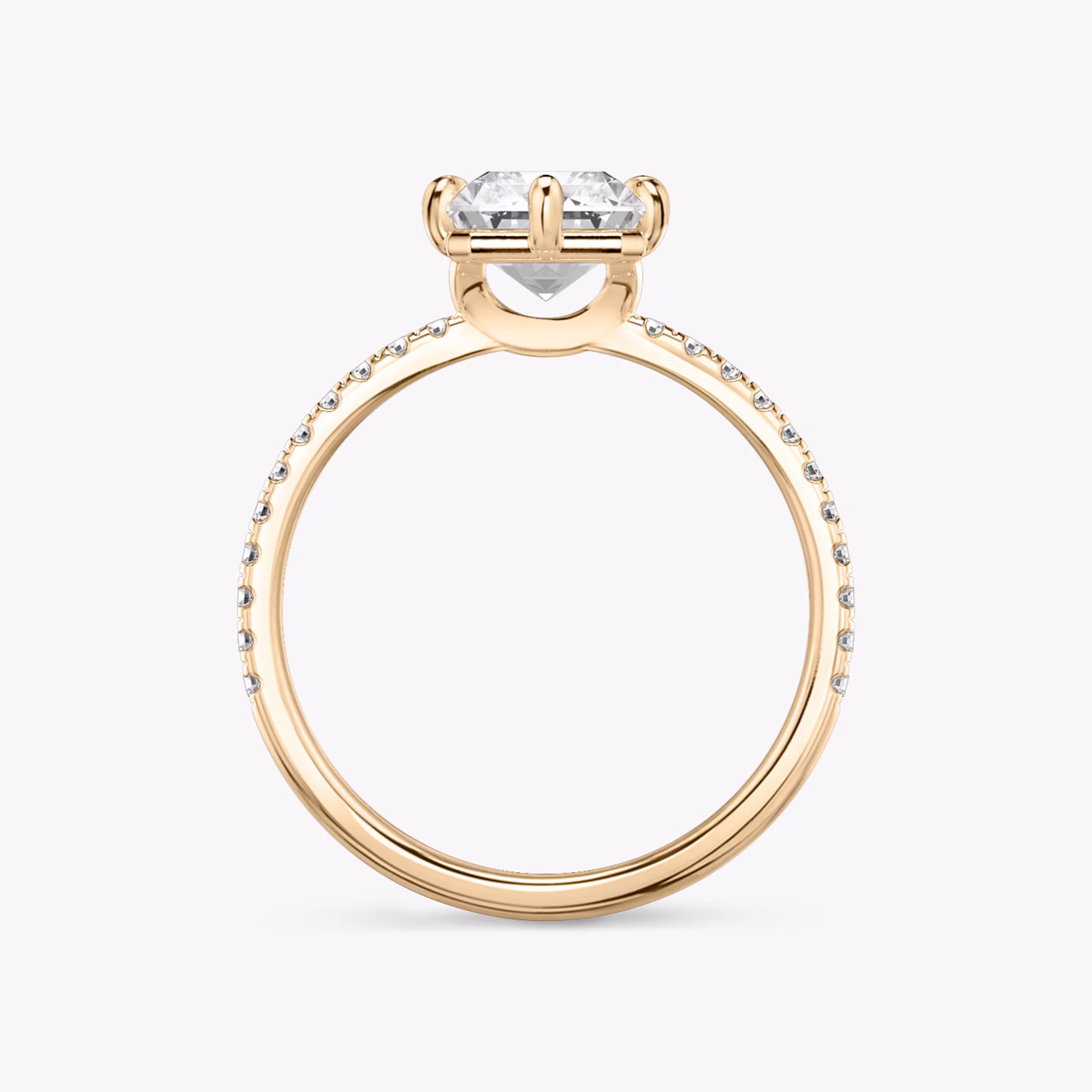 The Signature 6 Prong | Radiant | 14k | Rose Gold | bandAccent: Pavé | bandWidth: standard | hiddenHalo: no | diamondOrientation: vertical | caratWeight: other