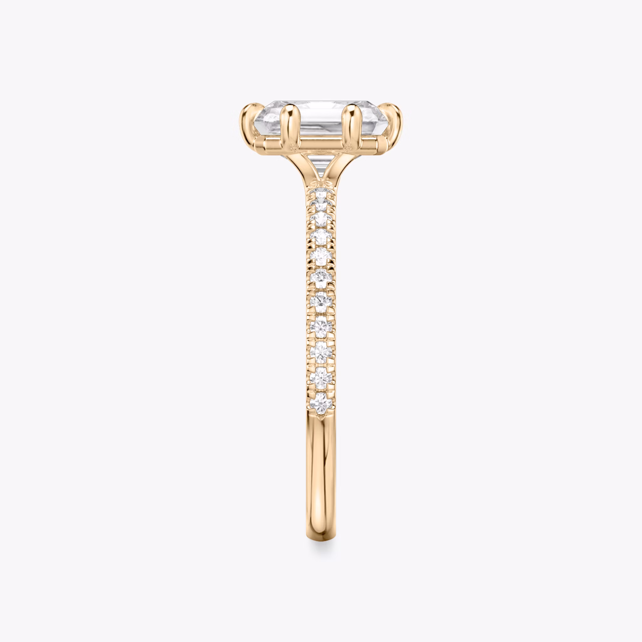The Signature 6 Prong | Radiant | 14k | Rose Gold | bandAccent: Pavé | bandWidth: standard | hiddenHalo: no | diamondOrientation: vertical | caratWeight: other