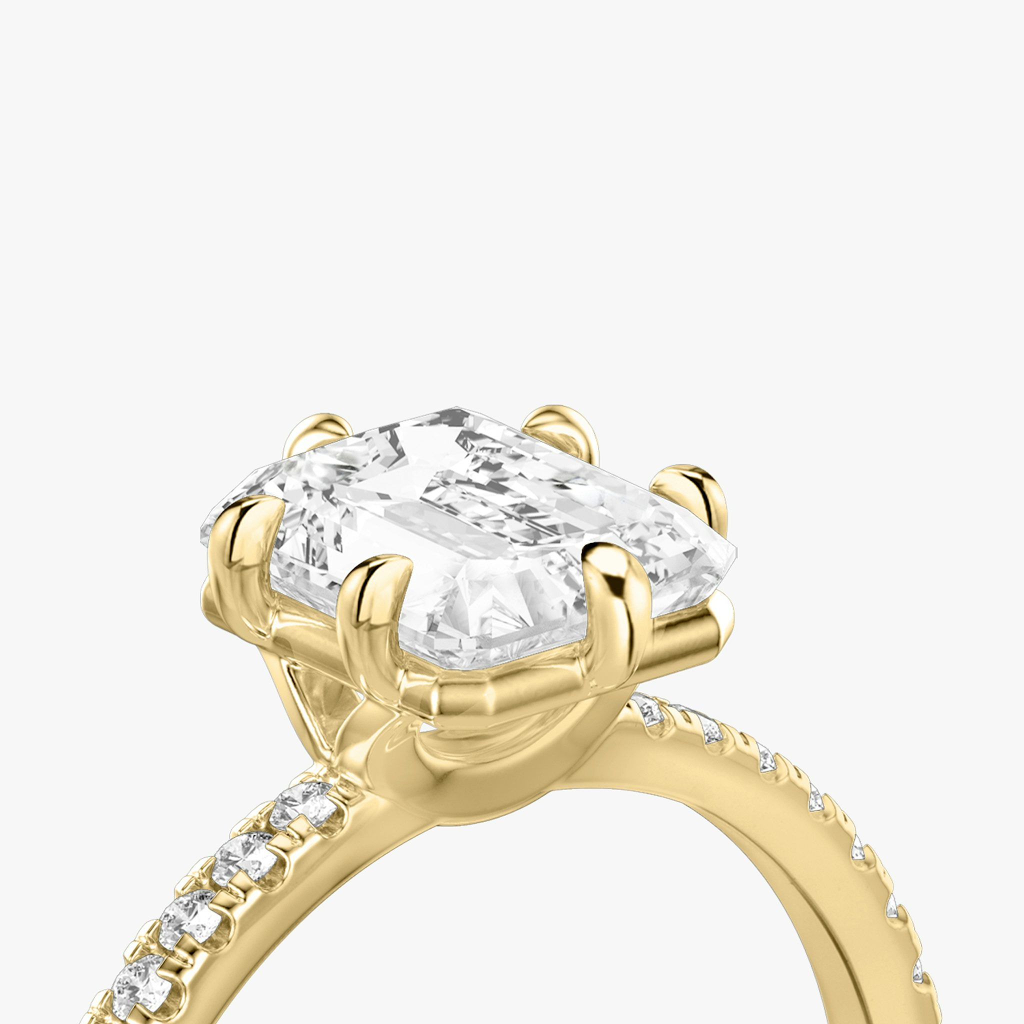 The Signature 6 Prong | Radiant | 18k | Yellow Gold | bandAccent: Pavé | bandWidth: standard | hiddenHalo: no | diamondOrientation: vertical | caratWeight: other