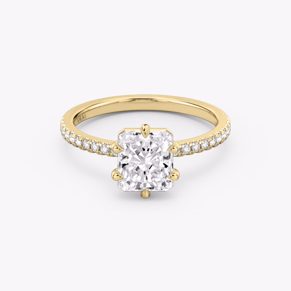 The Signature 6 Prong | Radiant | 18k | Yellow Gold | bandAccent: Pavé | bandWidth: standard | hiddenHalo: no | diamondOrientation: vertical | caratWeight: other