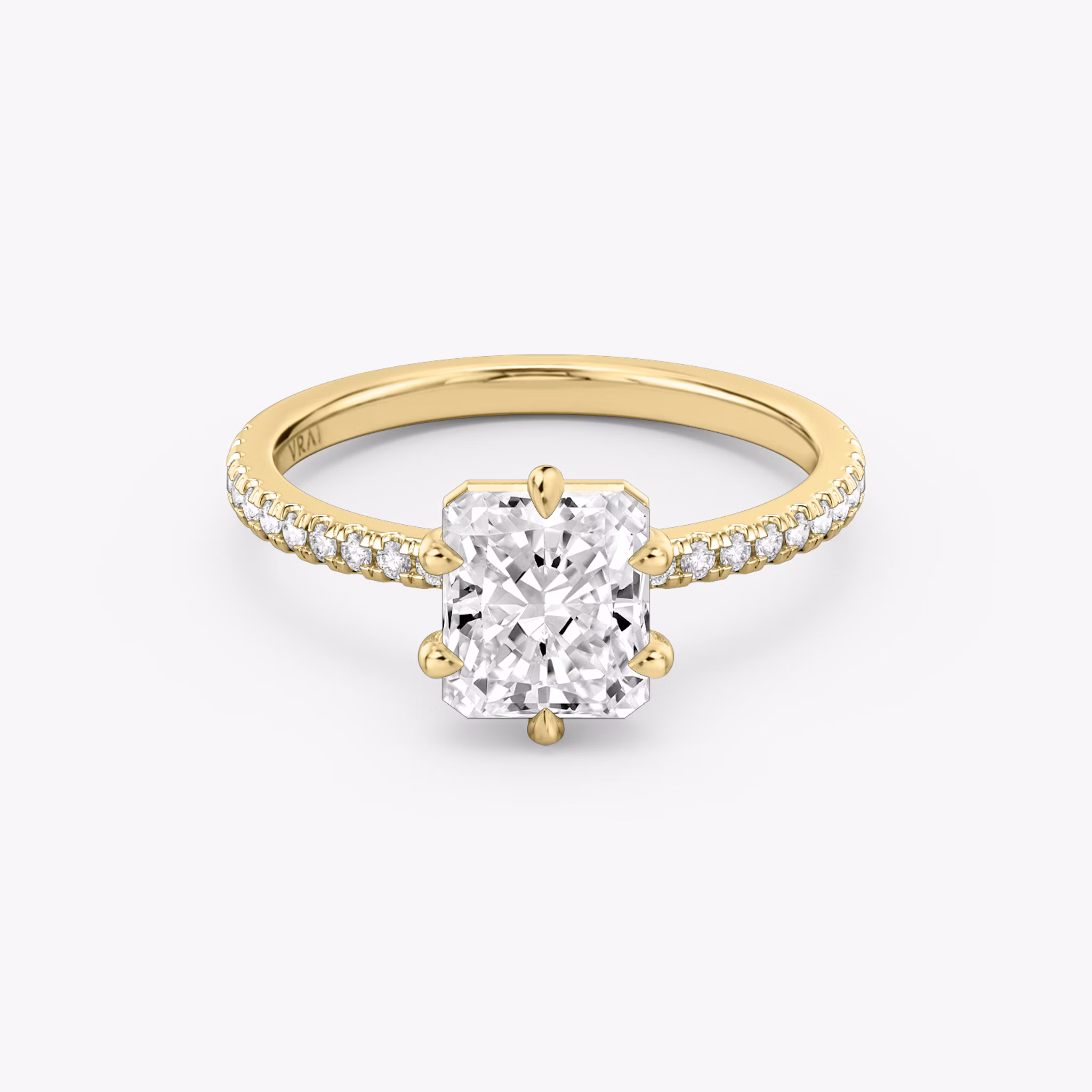 The Signature 6 Prong | Radiant | 18k | Yellow Gold | bandAccent: Pavé | bandWidth: standard | hiddenHalo: no | diamondOrientation: vertical | caratWeight: other