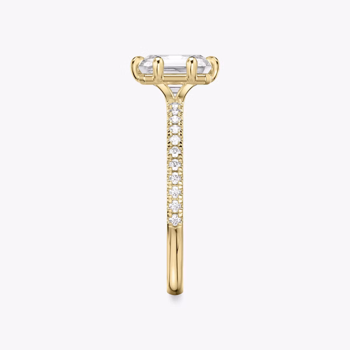 The Signature 6 Prong | Radiant | 18k | Yellow Gold | bandAccent: Pavé | bandWidth: standard | hiddenHalo: no | diamondOrientation: vertical | caratWeight: other