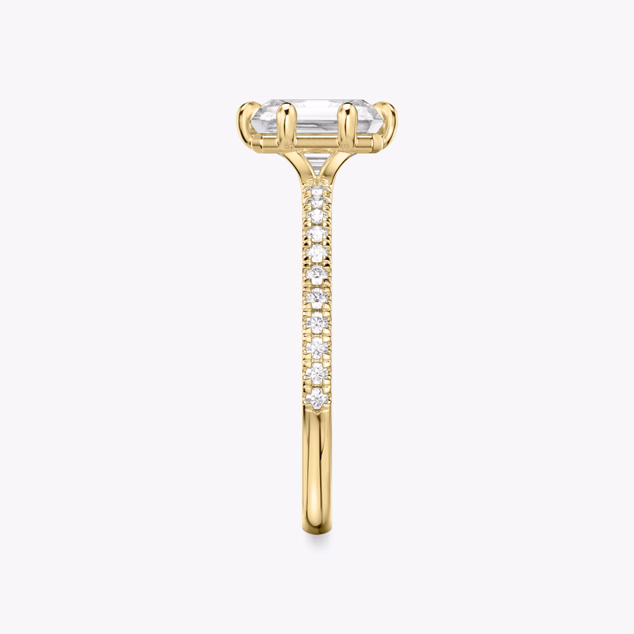 The Signature 6 Prong | Radiant | 18k | Yellow Gold | bandAccent: Pavé | bandWidth: standard | hiddenHalo: no | diamondOrientation: vertical | caratWeight: other