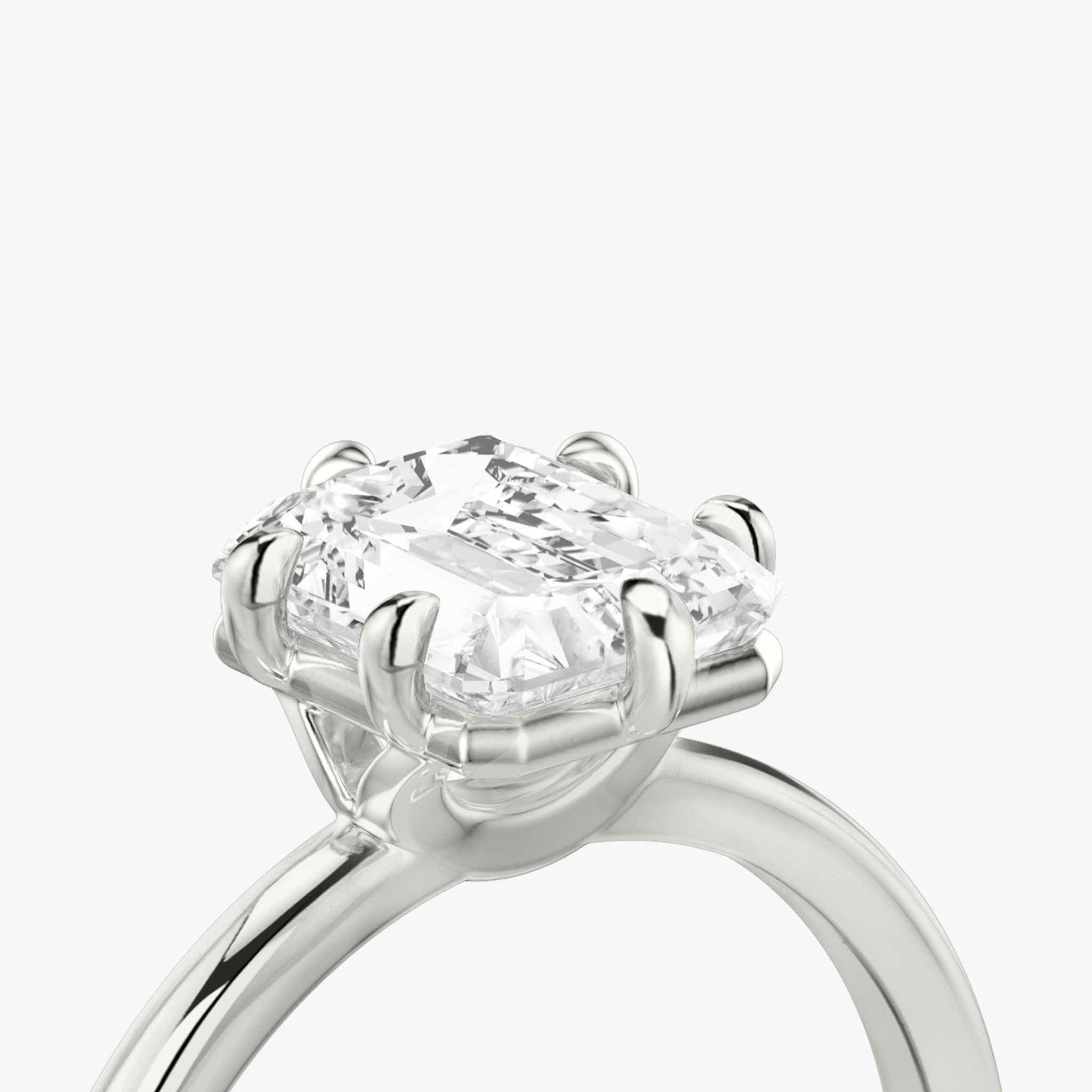 The Signature 6 Prong | Radiant | 18k | White Gold | bandAccent: Plain | bandWidth: standard | hiddenHalo: no | diamondOrientation: vertical | caratWeight: other