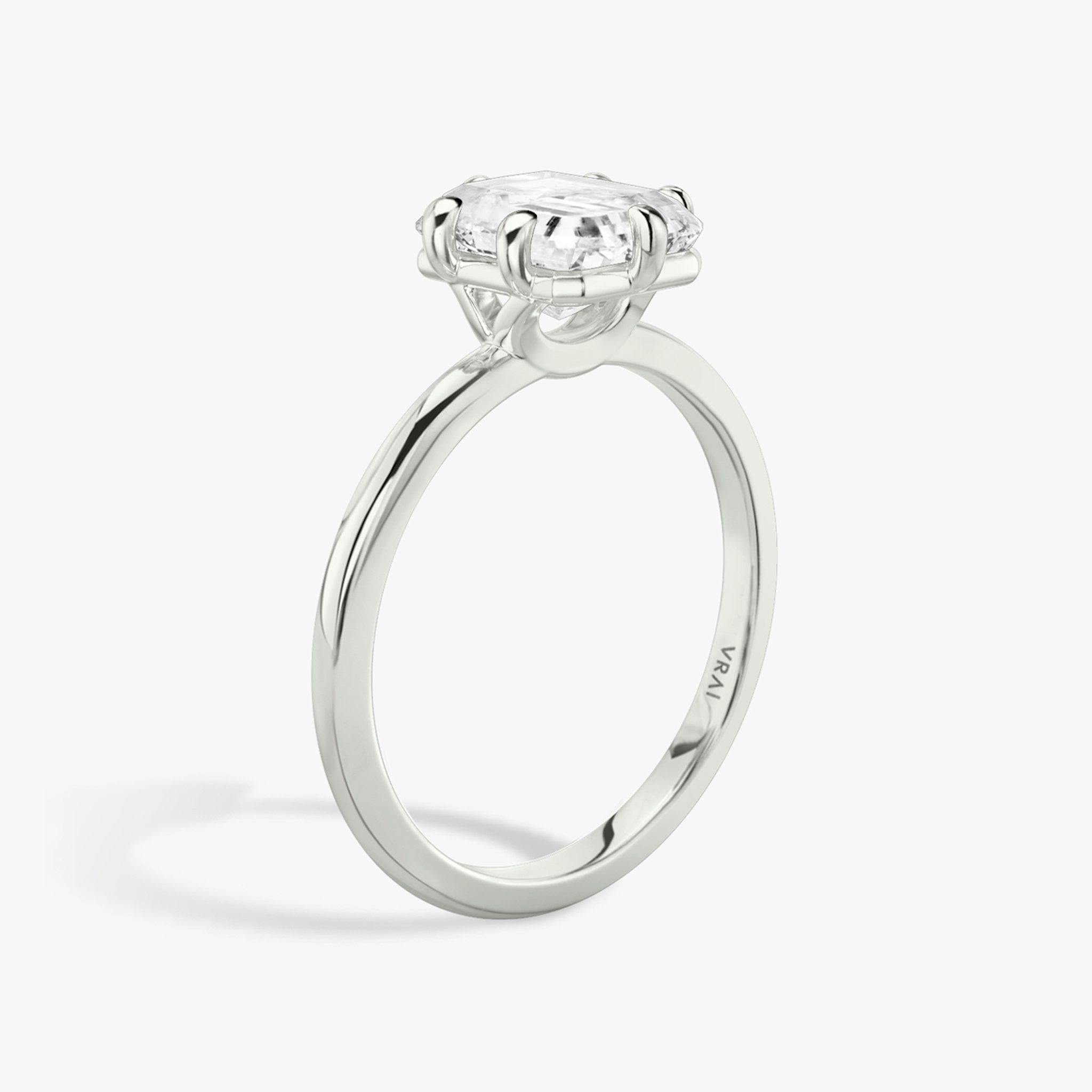 The Signature 6 Prong | Radiant | 18k | White Gold | bandAccent: Plain | bandWidth: standard | hiddenHalo: no | diamondOrientation: vertical | caratWeight: other
