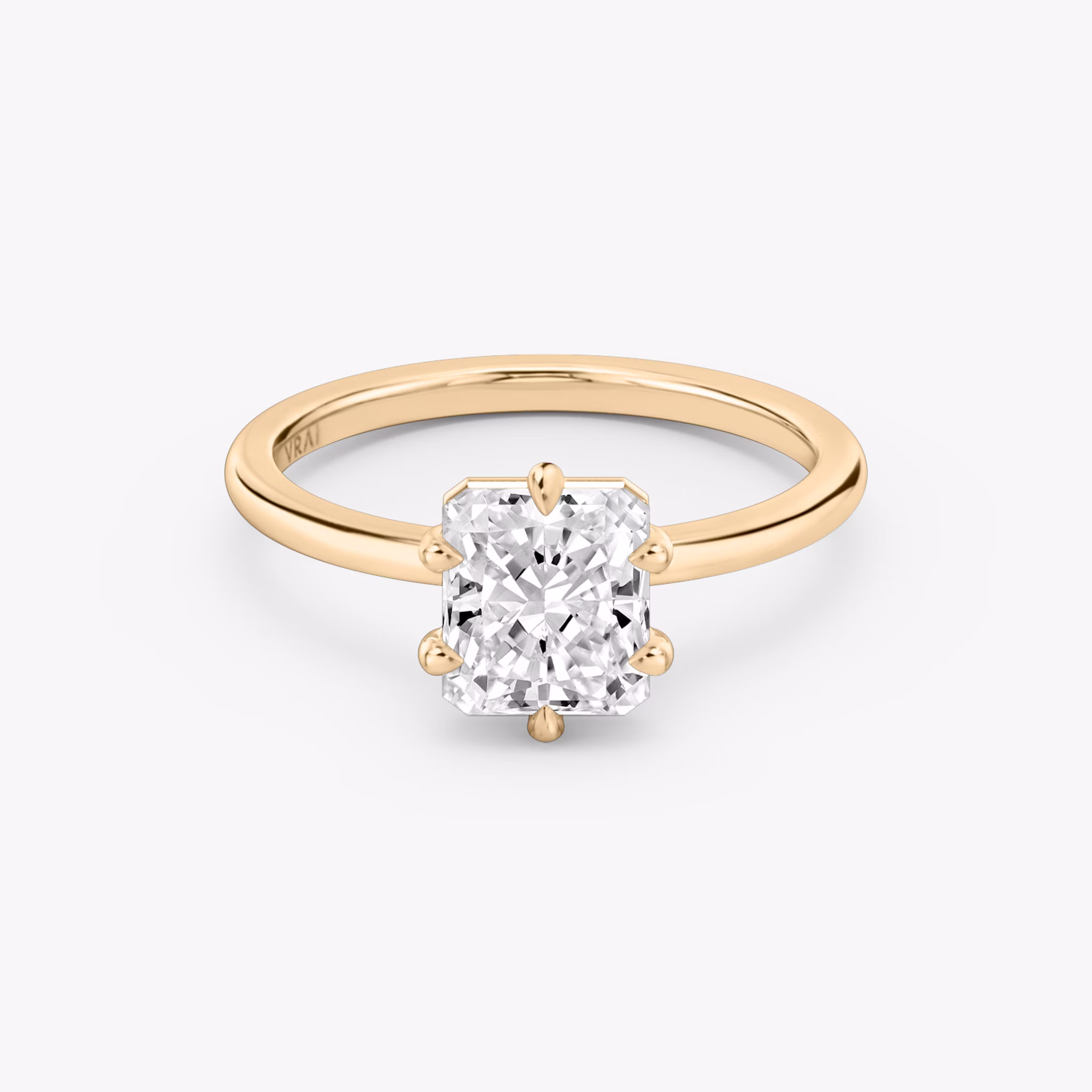The Signature 6 Prong | Radiant | 14k | Rose Gold | bandAccent: Plain | bandWidth: standard | hiddenHalo: no | diamondOrientation: vertical | caratWeight: other