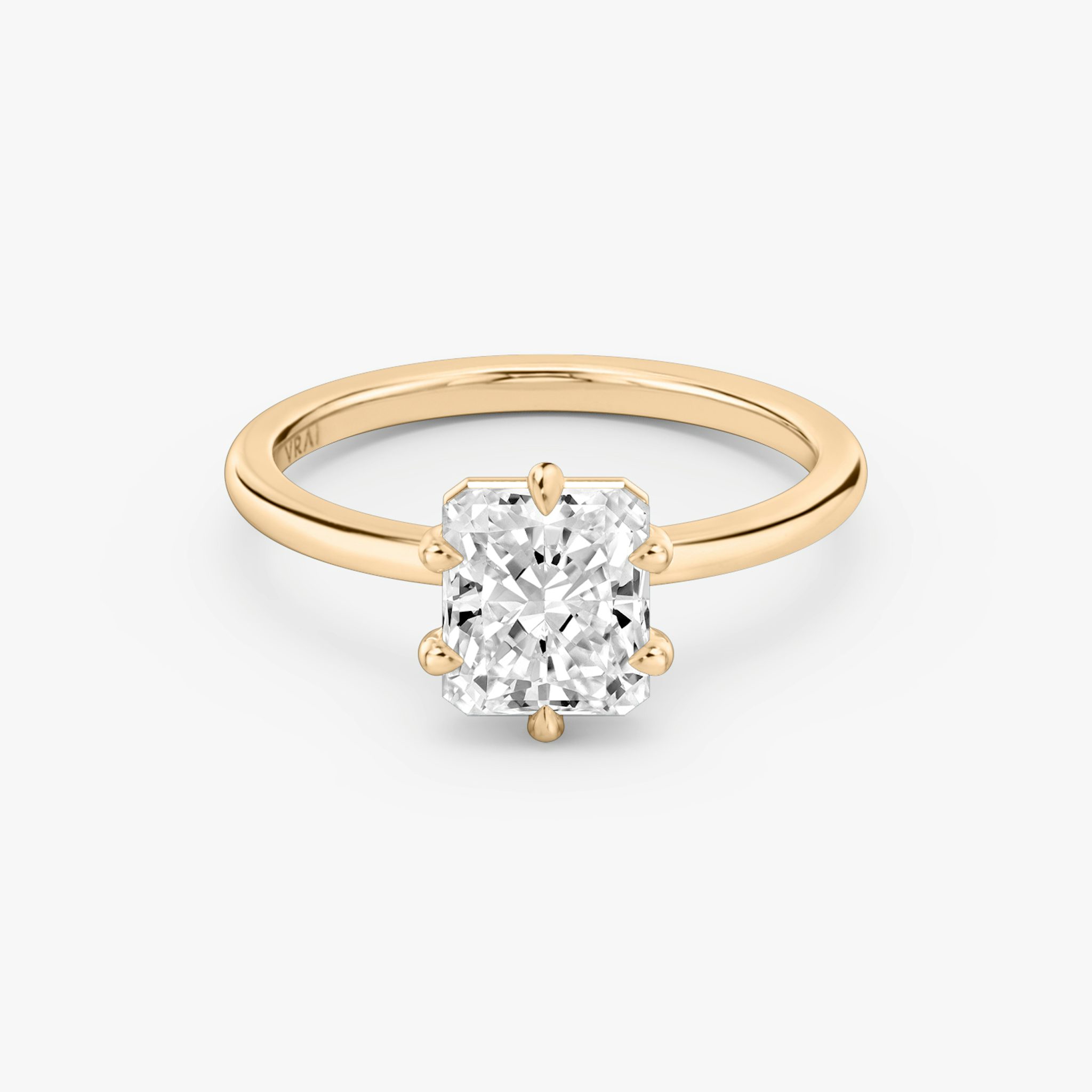 The Signature 6 Prong | Radiant | 14k | Rose Gold | bandAccent: Plain | bandWidth: standard | hiddenHalo: no | diamondOrientation: vertical | caratWeight: other
