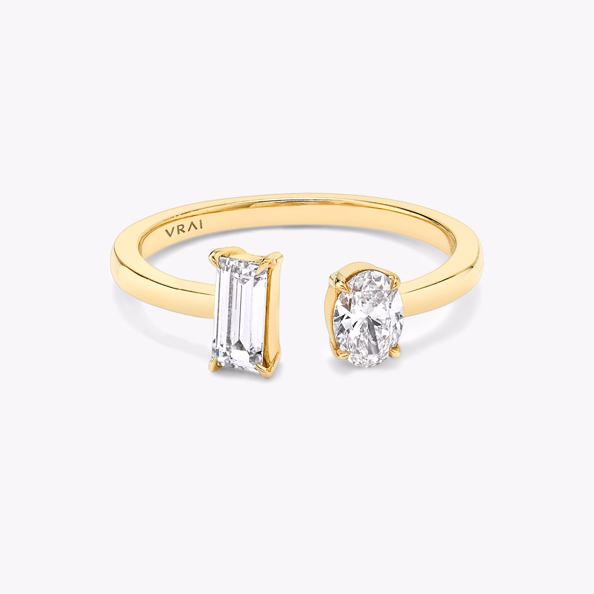 Mixed Cuff Ring | Baguette and Oval | 14k | Yellow Gold