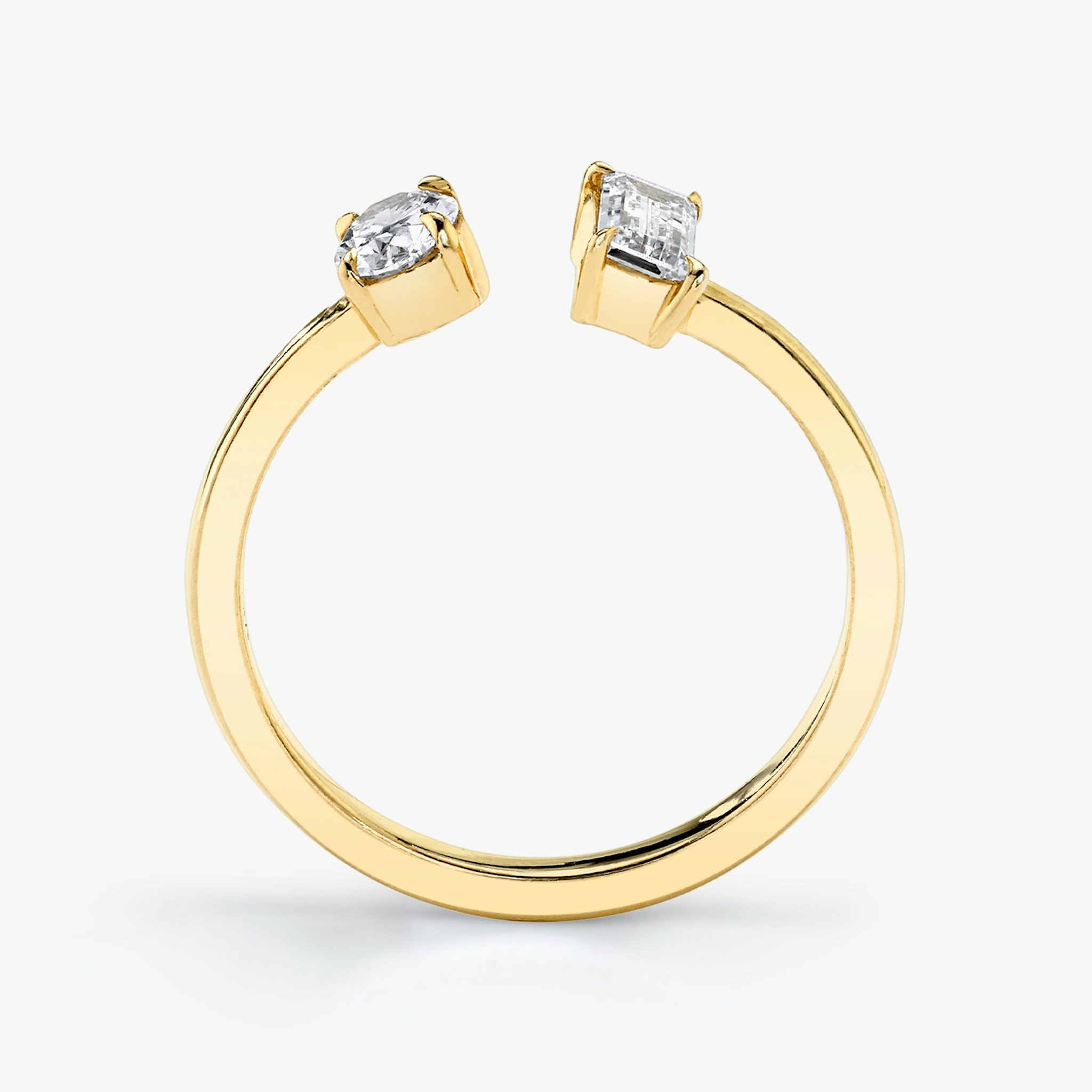 Mixed Cuff Ring | Baguette and Oval | 14k | Yellow Gold